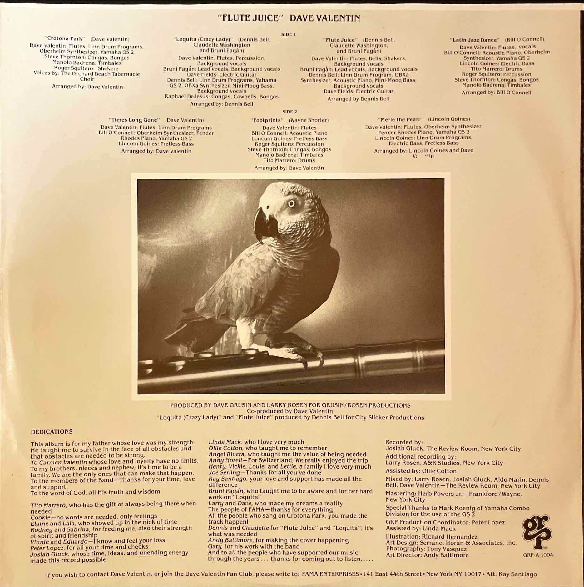 Dave Valentin – Flute Juice LP inner sleeve image back