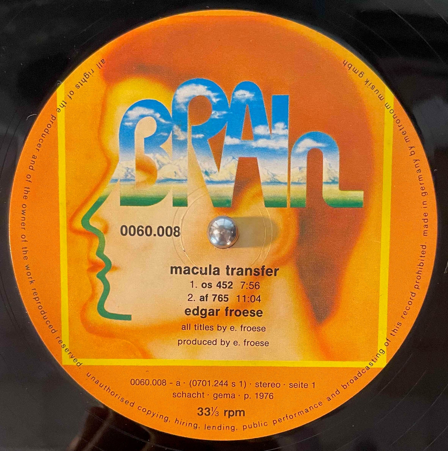 Edgar Froese – Macula Transfer LP label image front