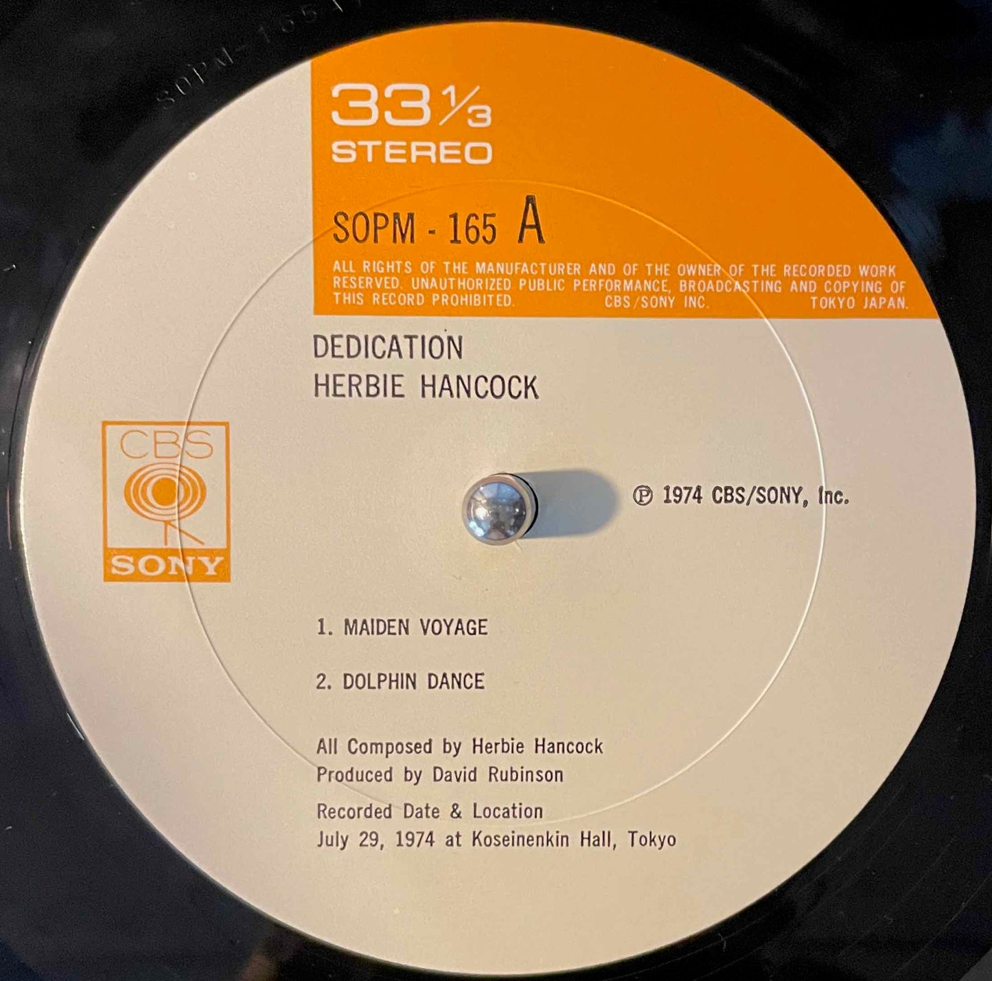 Herbie Hancock = ハービー・ハンコック – Dedication = デディケーション LP Label image front