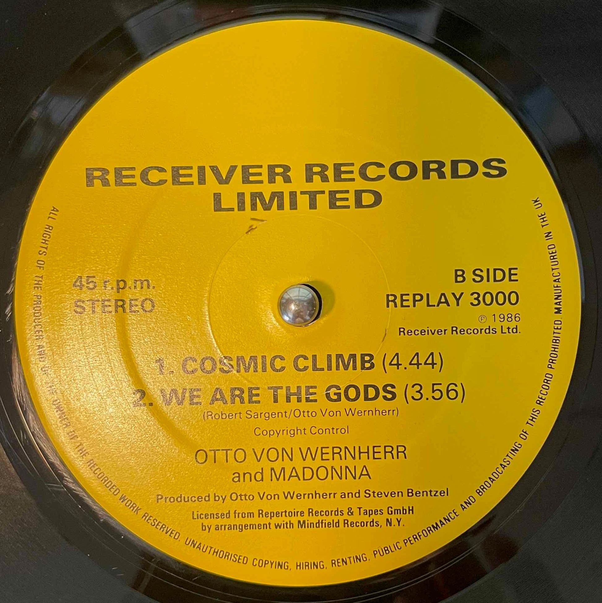 Otto Von Wernherr & Madonna – Cosmic Climb 12" inch single label back