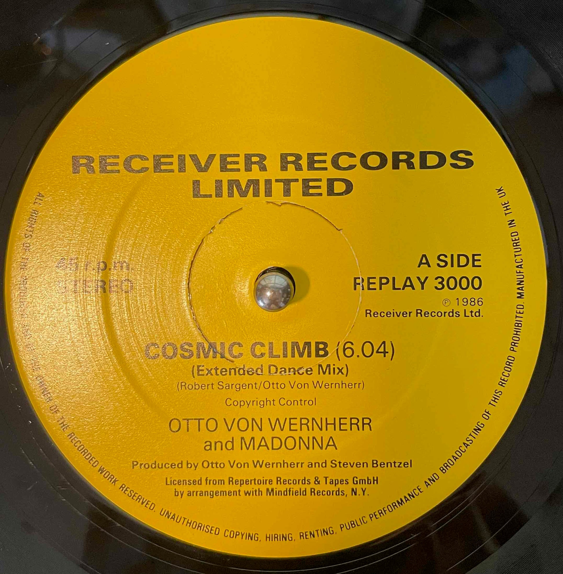 Otto Von Wernherr & Madonna – Cosmic Climb 12" inch single label front