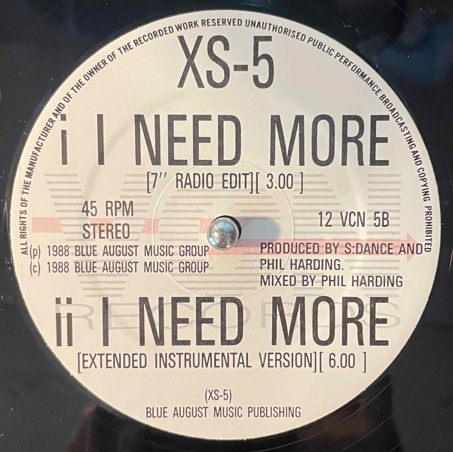XS-5 – I Need More 12 inch single label image back