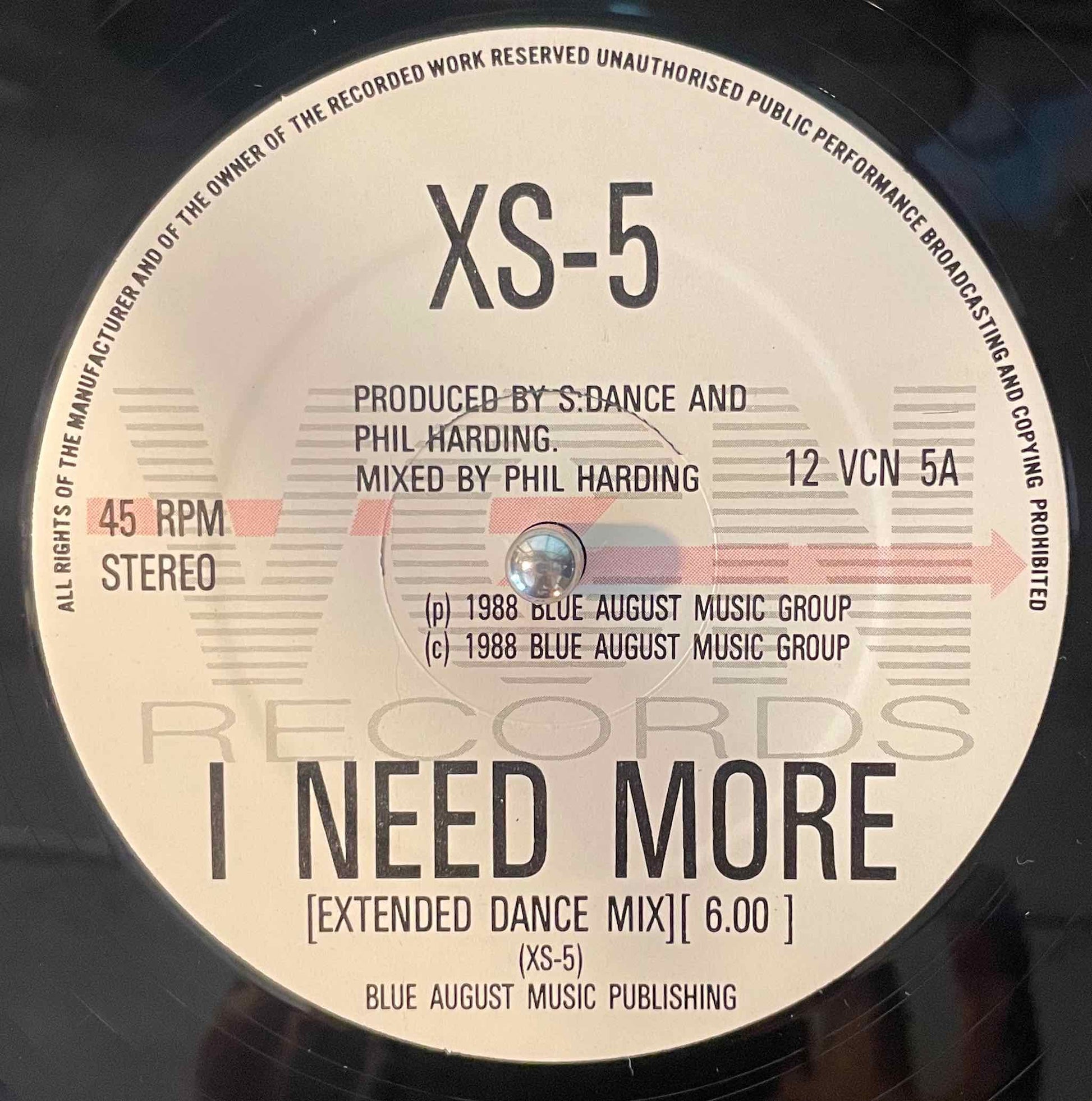 XS-5 – I Need More 12 inch single label image front