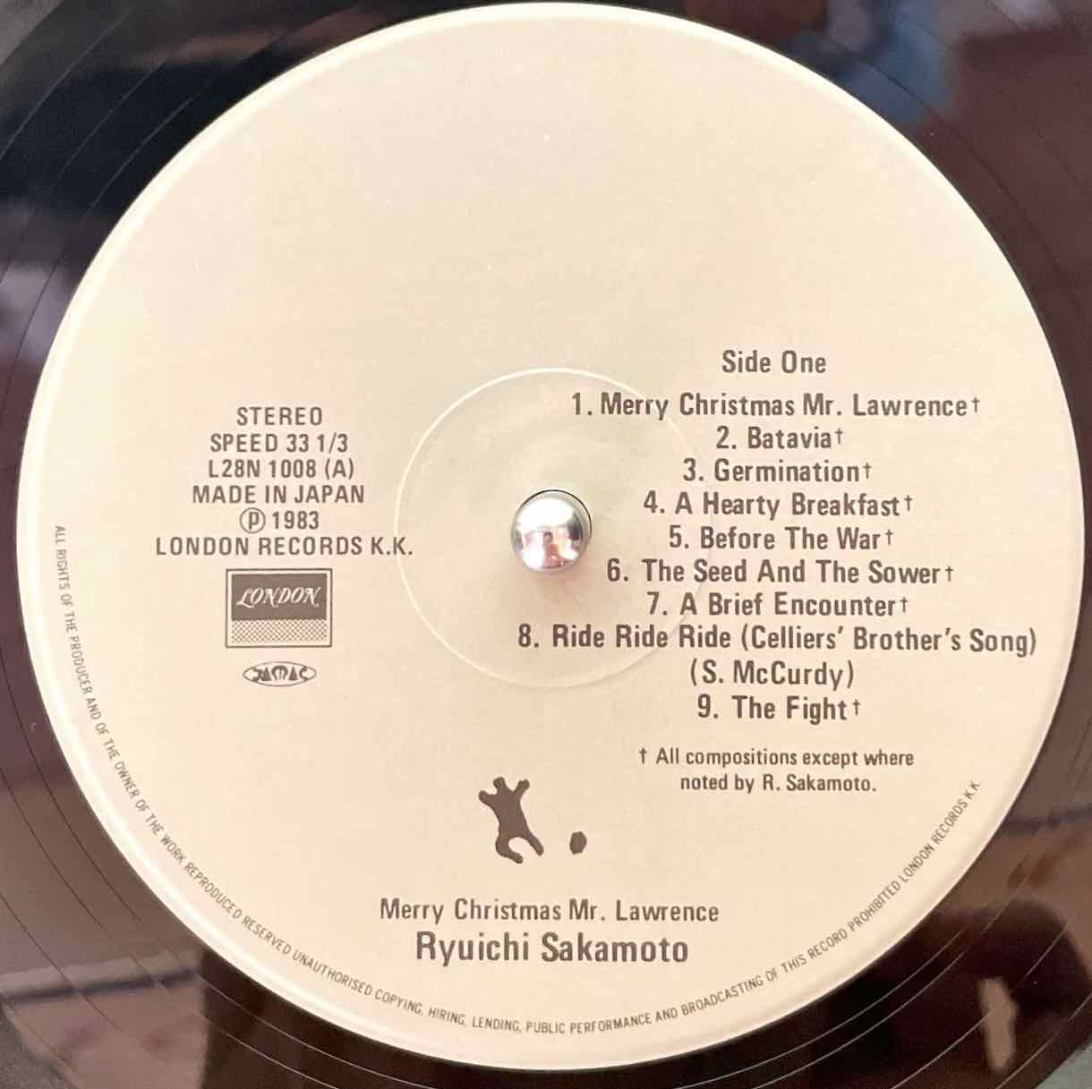 Ryuichi Sakamoto = 坂本龍一 – Merry Christmas Mr. Lawrence = 戦場のメリー・クリスマス オリジナルサウンドトラック LP Label image back