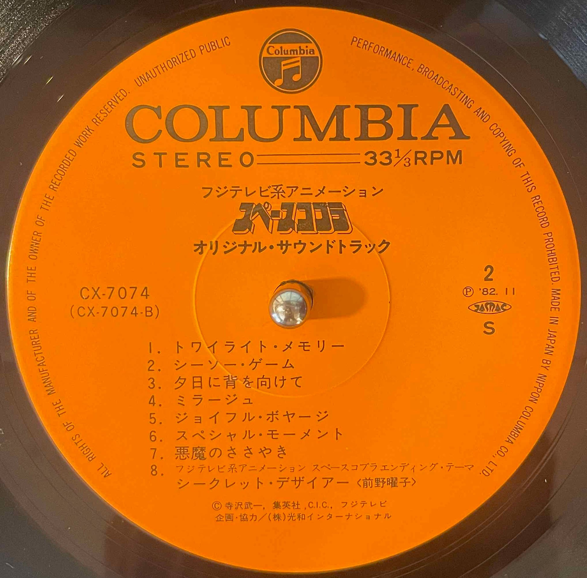 羽田健太郎 & 大野雄二  – スペースコブラ (オリジナル・サウンドトラック) = Kentaro Haneda & Yuji Ohno= Space Adventure Cobra (Original Soundtrack) LP label image back
