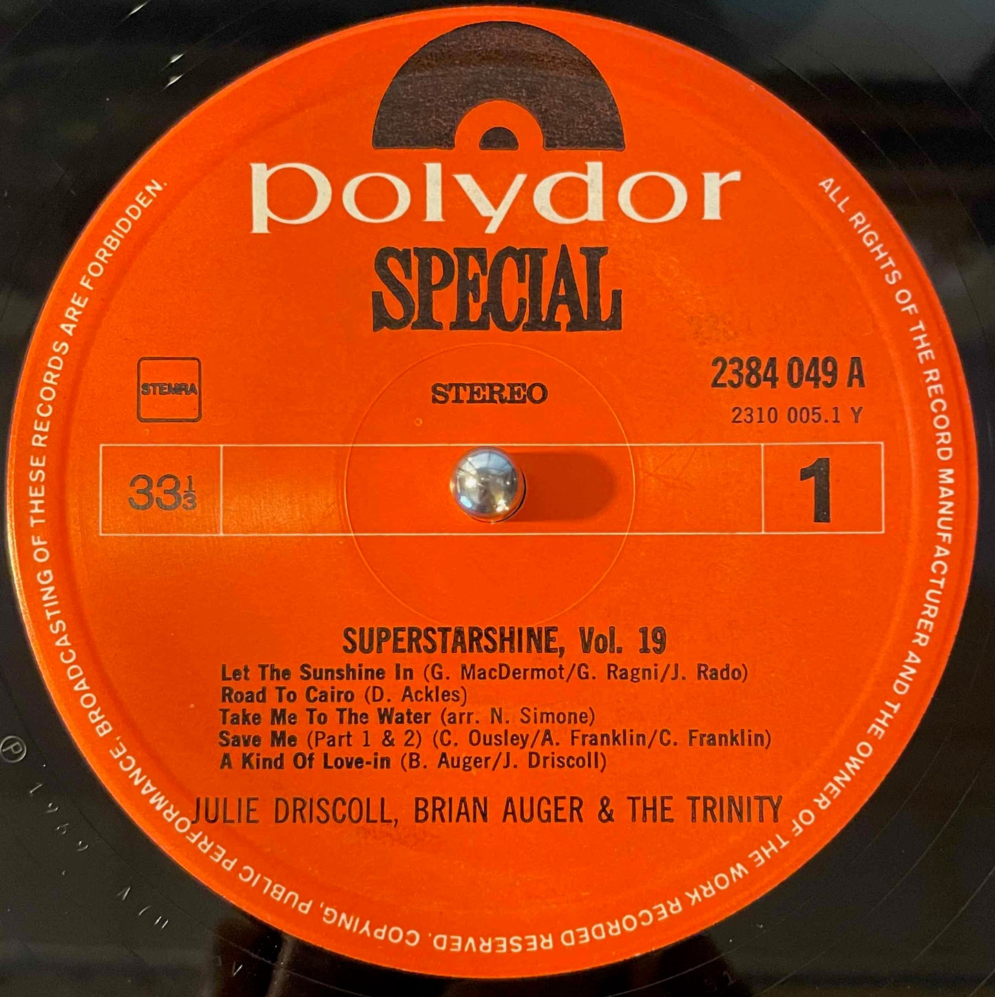Julie Driscoll, Brian Auger & The Trinity – Superstarshine Vol. 19 LP Label Image front