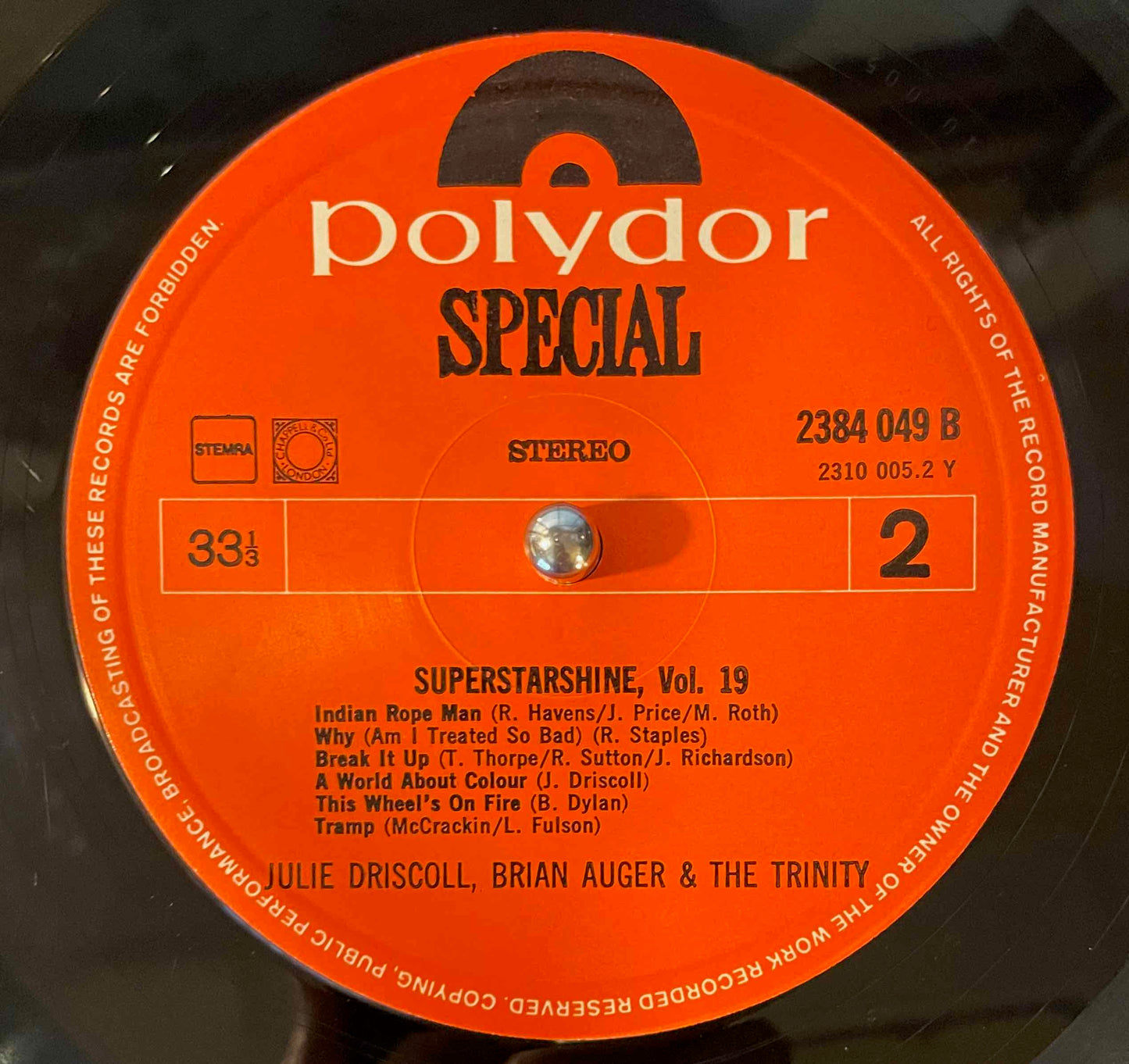 Julie Driscoll, Brian Auger & The Trinity – Superstarshine Vol. 19 LP Label Image back