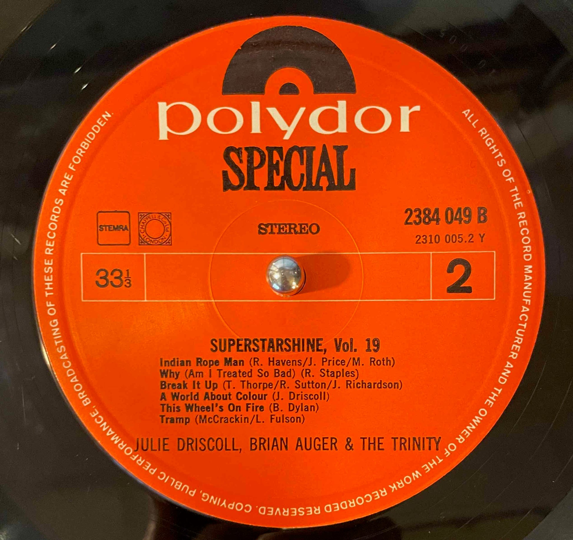 Julie Driscoll, Brian Auger & The Trinity – Superstarshine Vol. 19 LP Label Image back