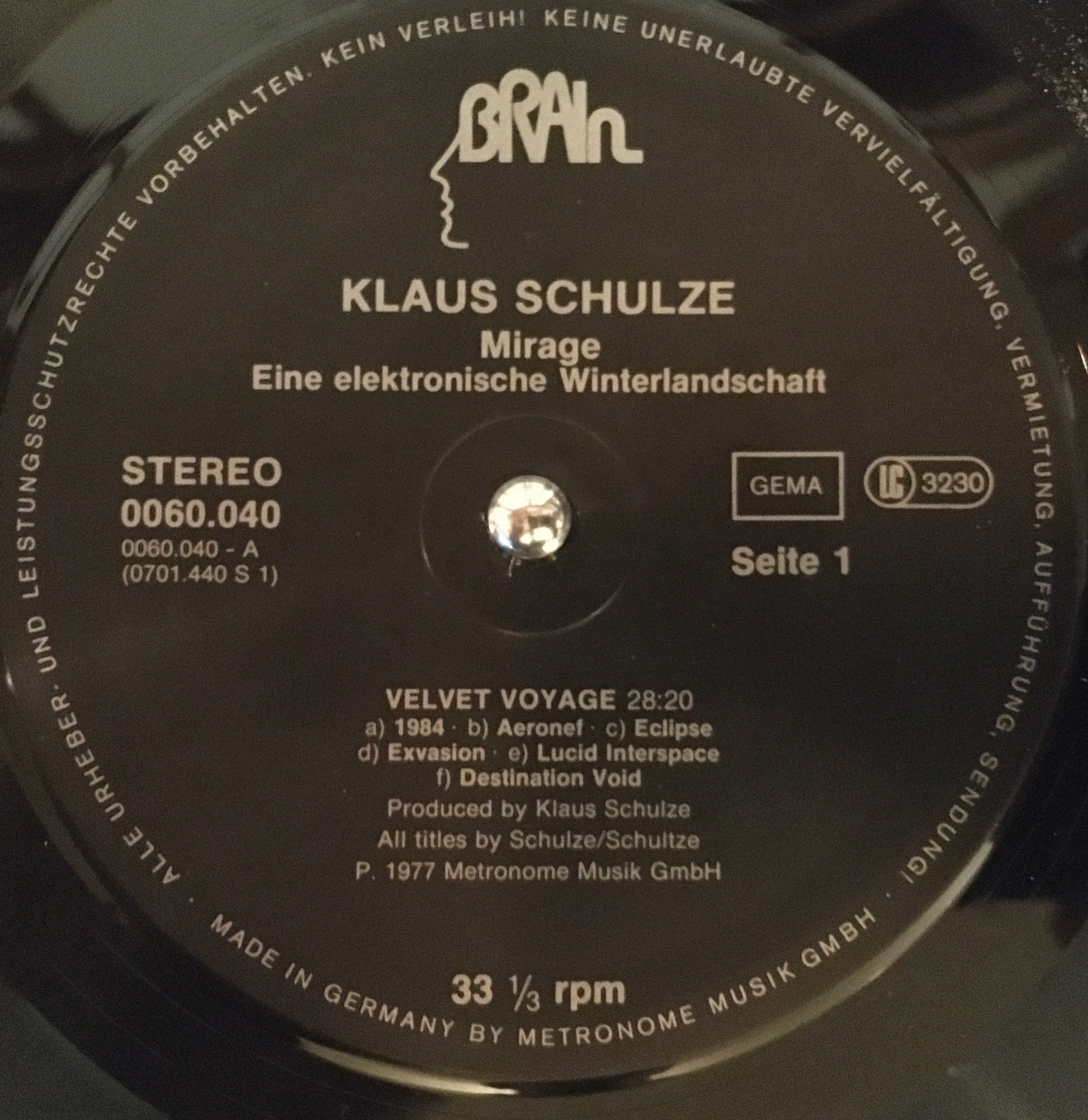 Klaus Schulze – Mirage LP label mage back