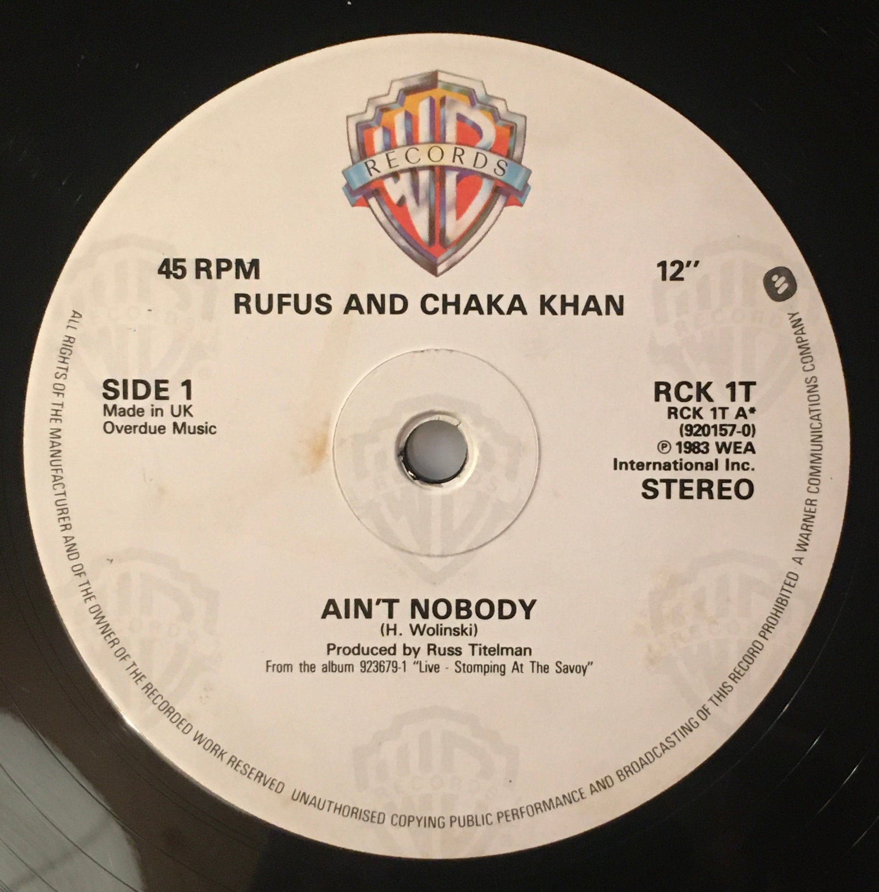 Rufus And Chaka Khan – Ain't Nobody 12inch single label image SIDE 1