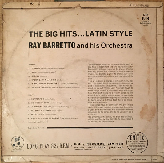 Ray Barretto & His Orchestra – The Big Hits Latin Style LP sleeve image back