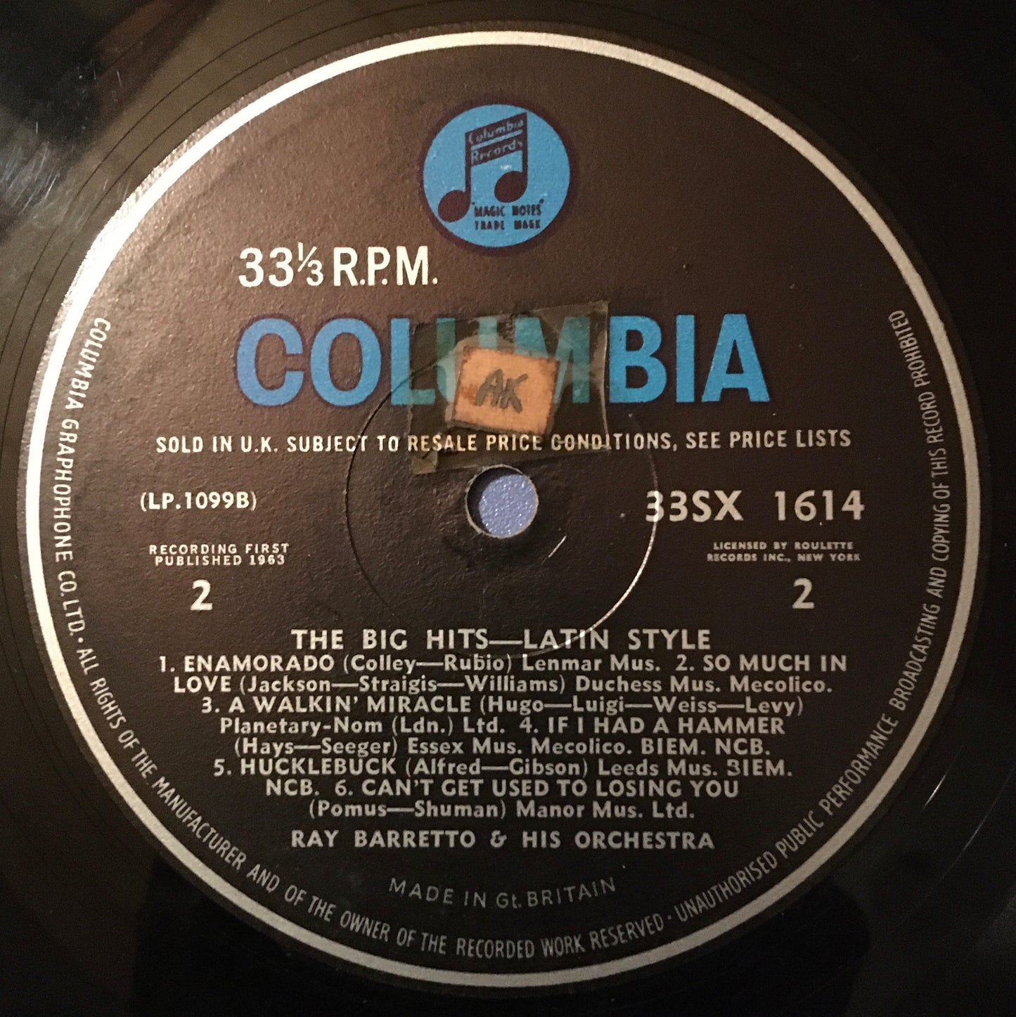 Ray Barretto & His Orchestra – The Big Hits Latin Style LP label image 2