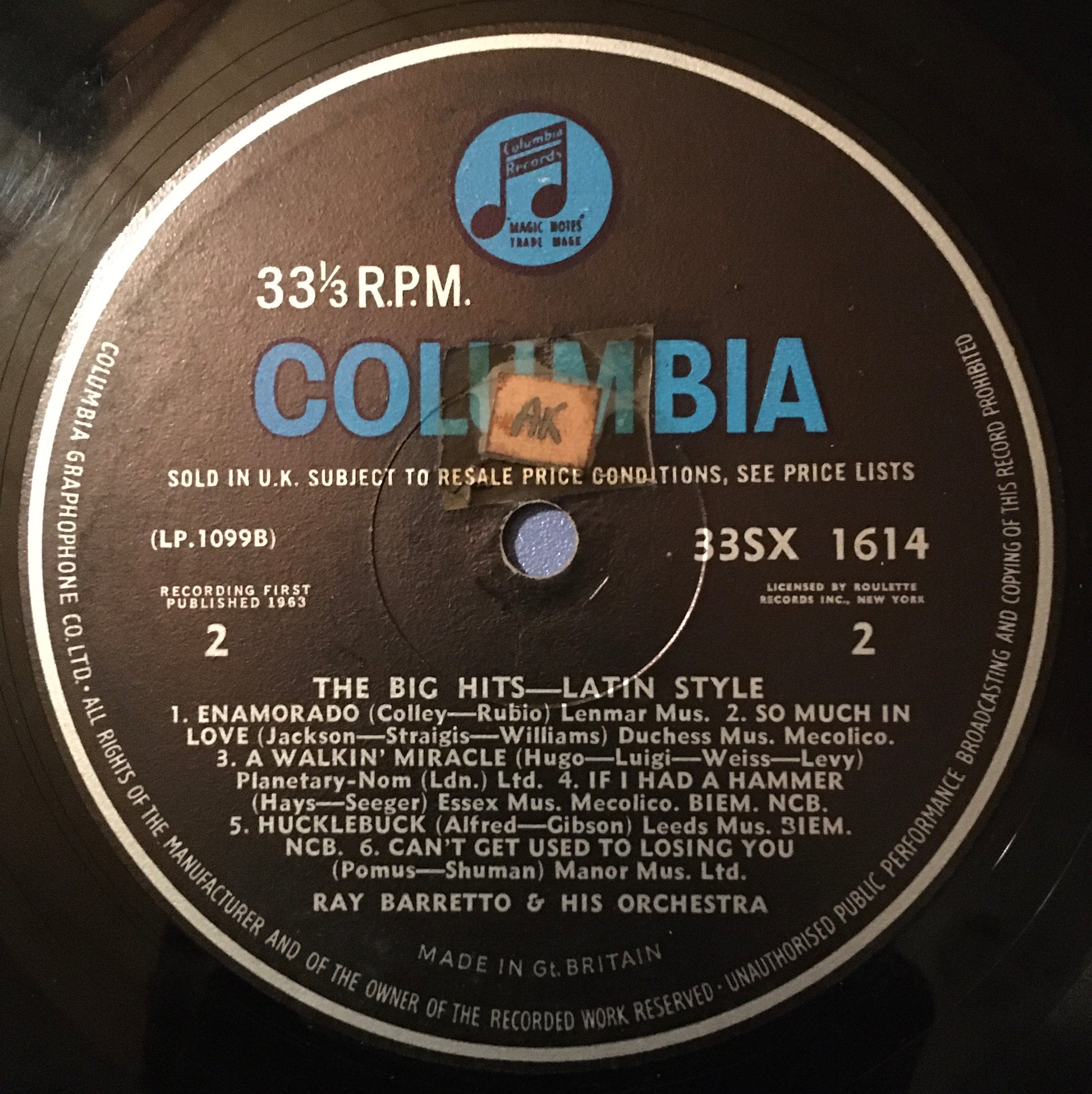 Ray Barretto & His Orchestra – The Big Hits Latin Style LP label image 2