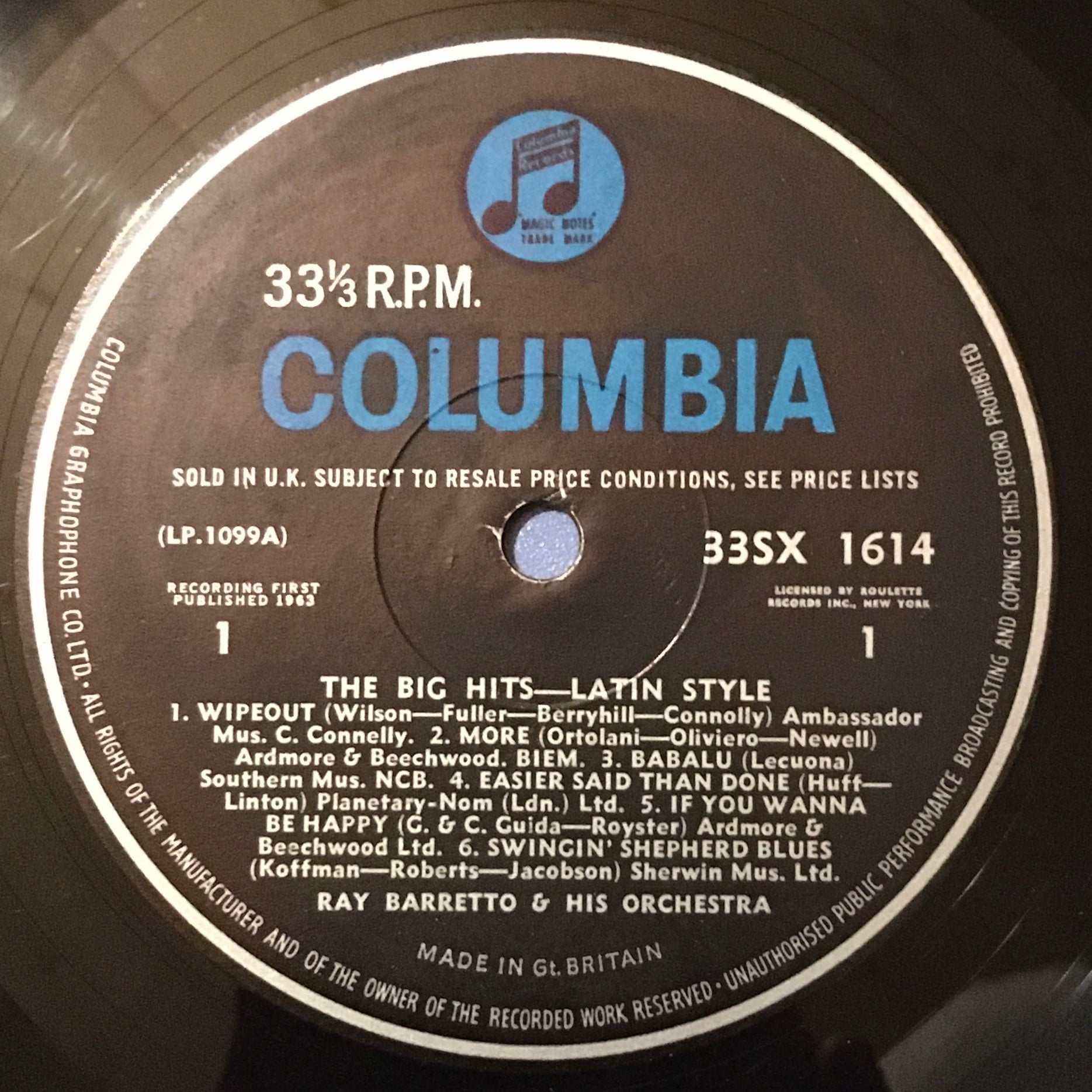 Ray Barretto & His Orchestra – The Big Hits Latin Style LP label image 1