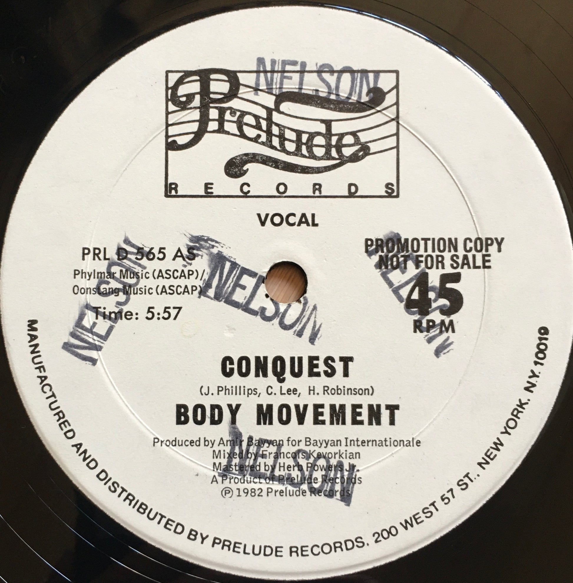 Conquest – Body Movement 12inch single label image vocal