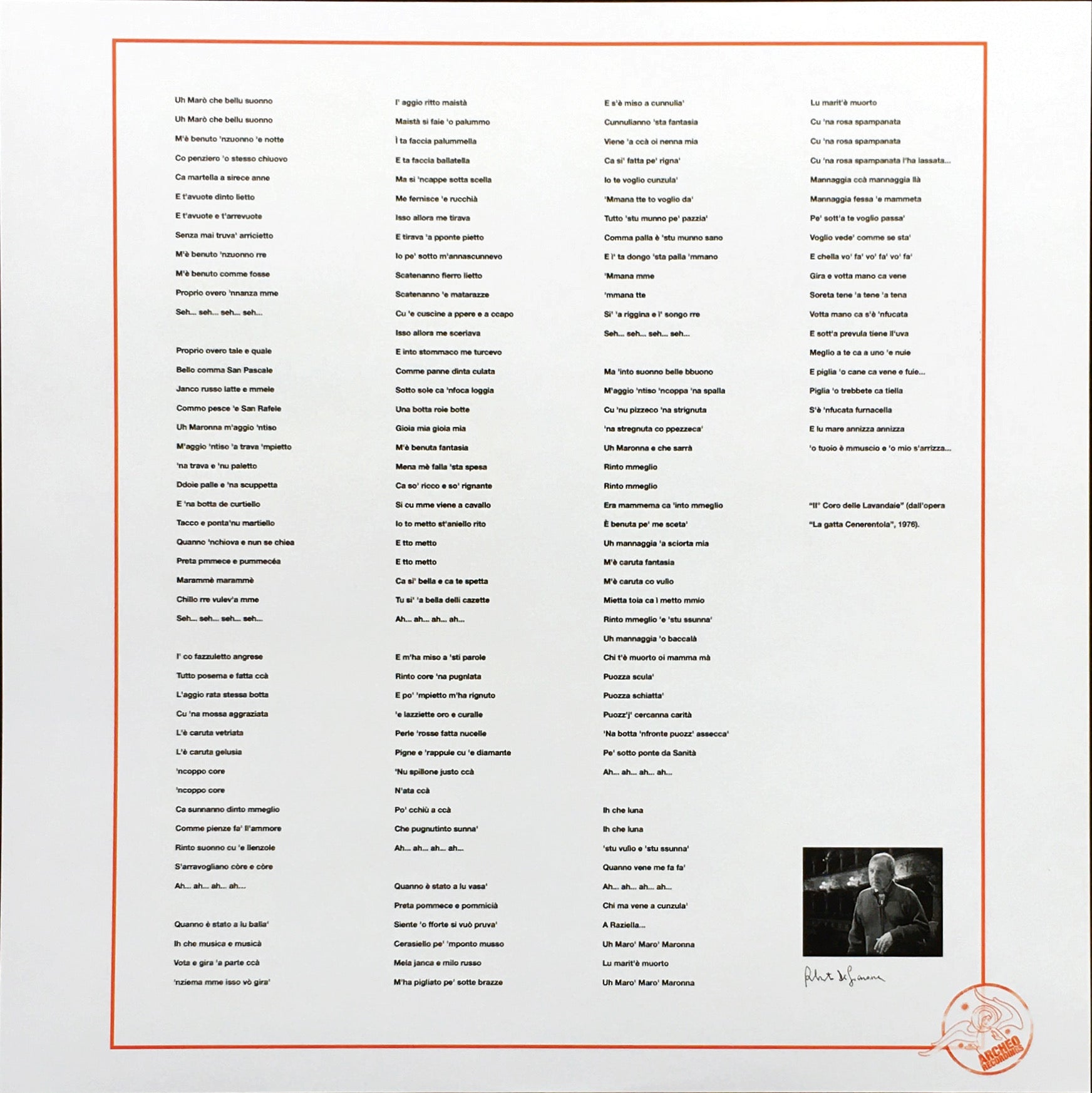 Roberto De Simone Con la Partecipazione Della Nuova Compagnia Di Canto Popolare – II° Coro Delle Lavandaie 12inch single INSERT image back