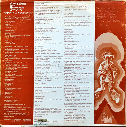 Malone & Barnes And Spontaneous Simplicity – Freedom Serenade LP sleeve image back