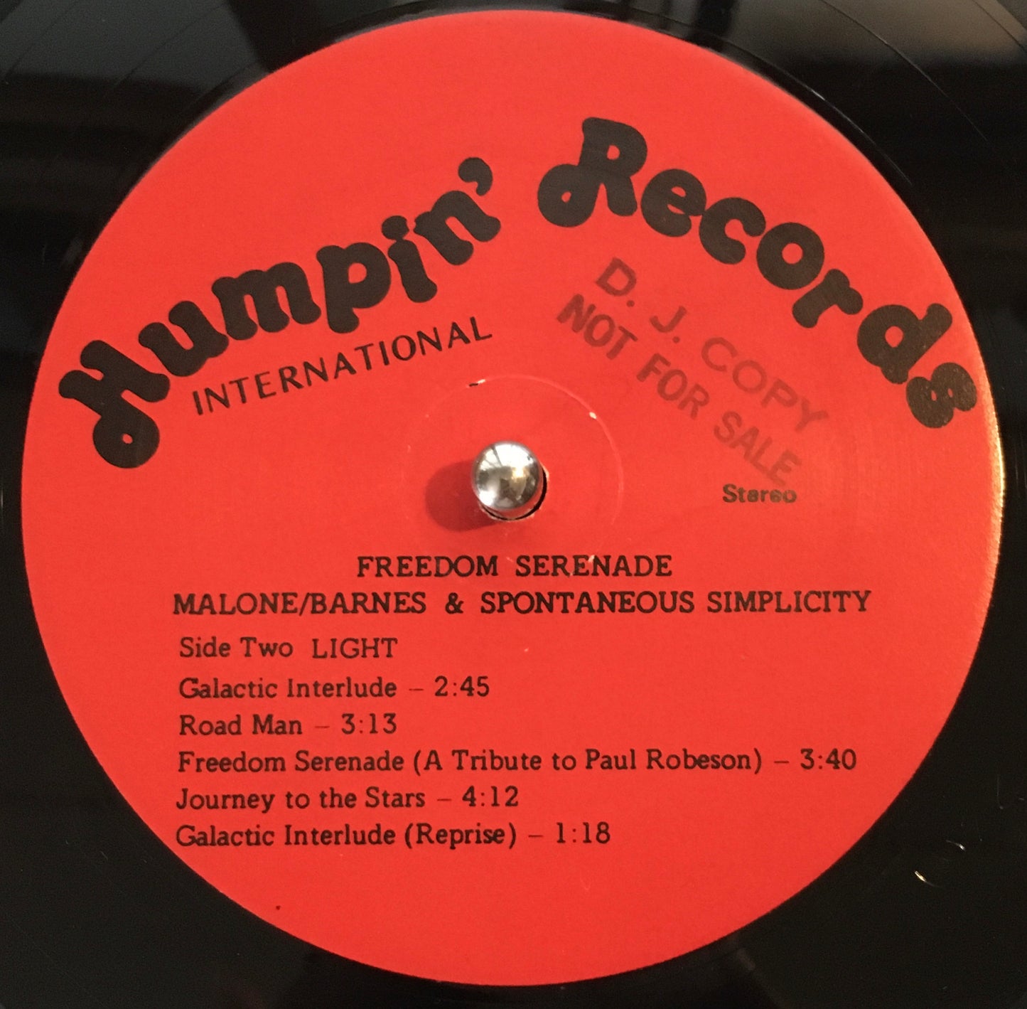 Malone & Barnes And Spontaneous Simplicity – Freedom Serenade LP label image side two