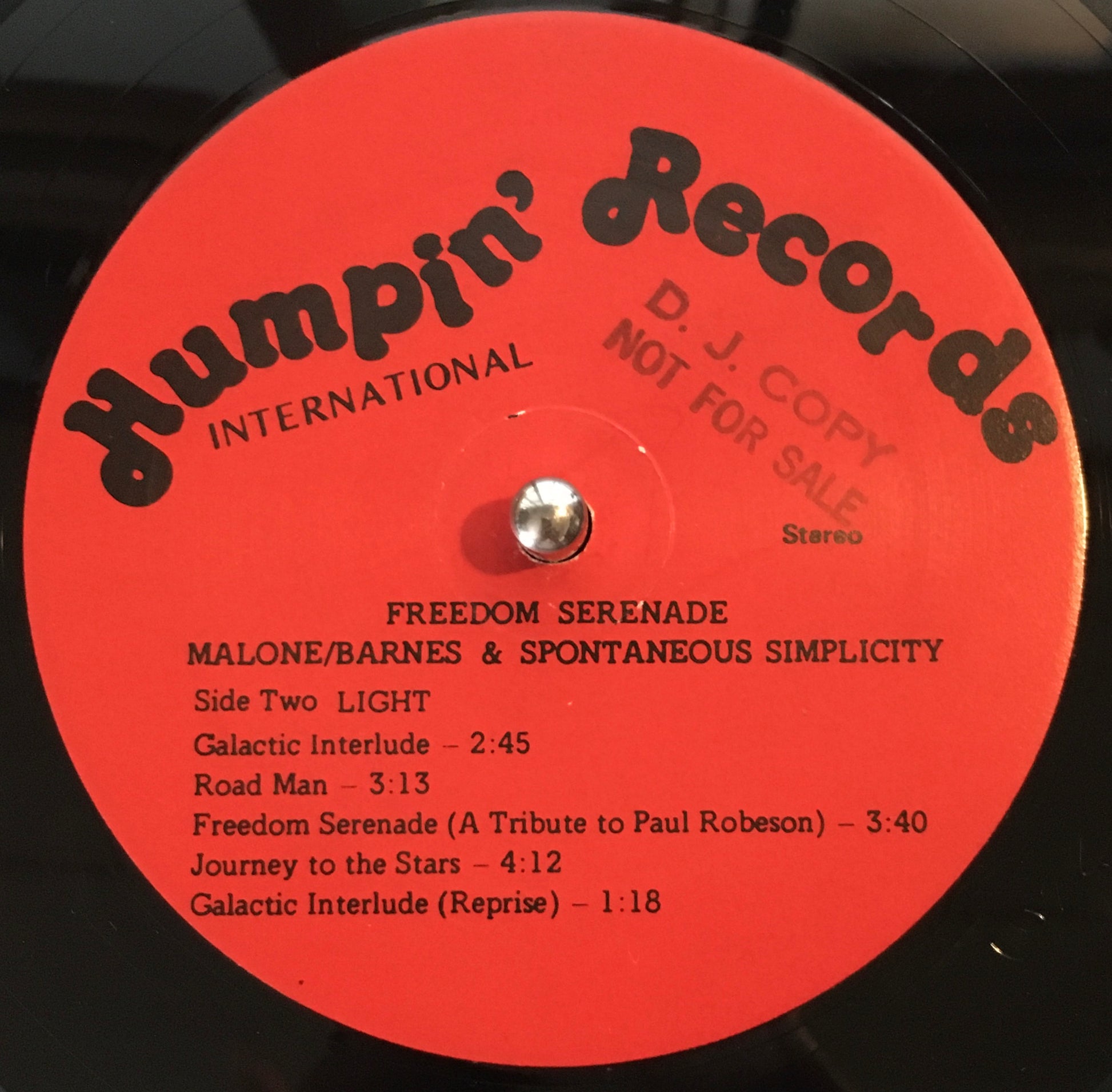 Malone & Barnes And Spontaneous Simplicity – Freedom Serenade LP label image side two