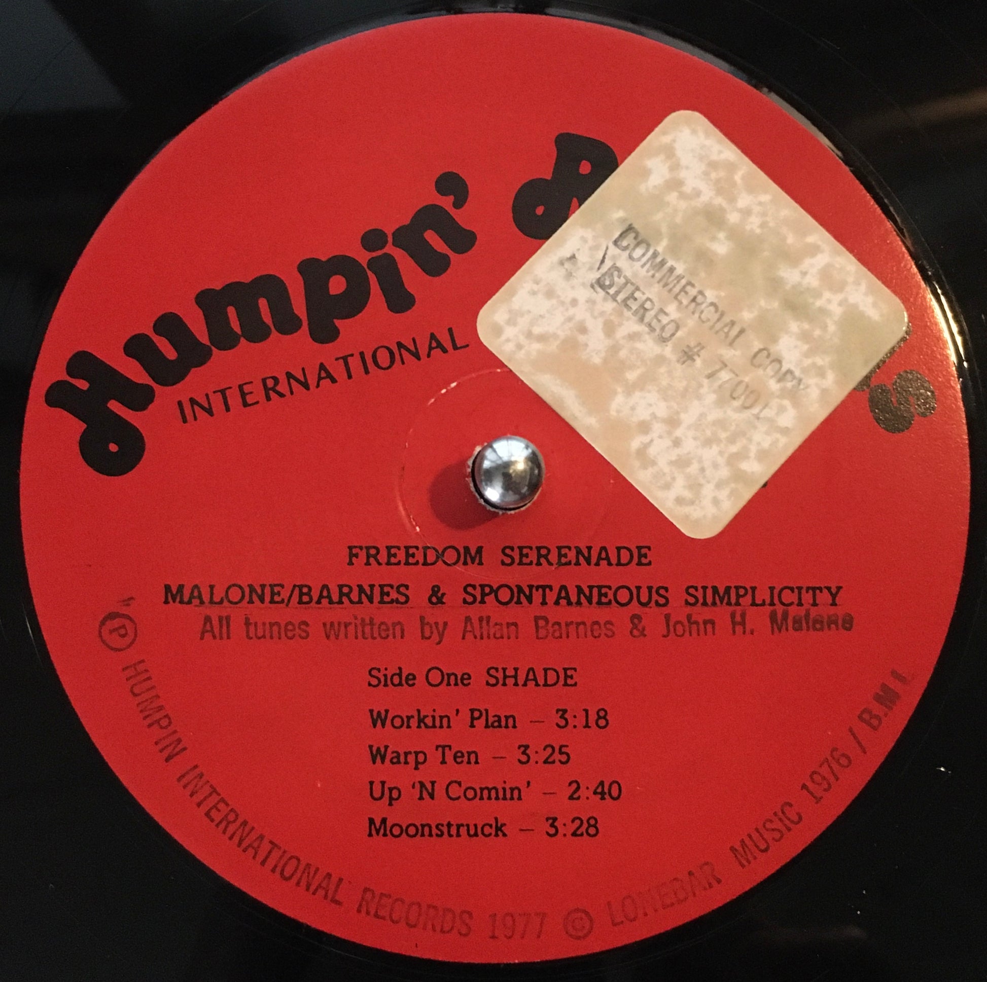 Malone & Barnes And Spontaneous Simplicity – Freedom Serenade LP label image side one
