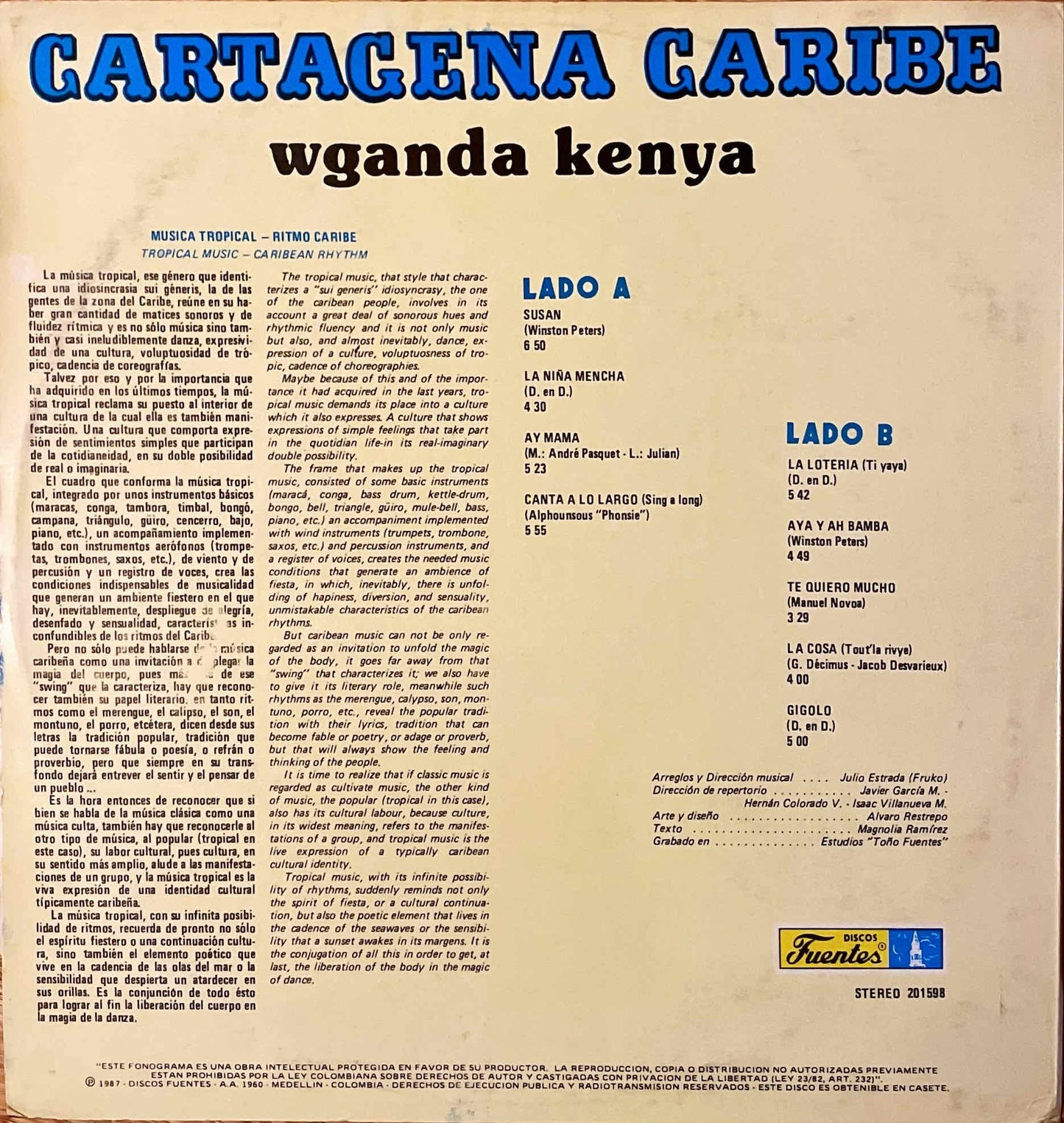 Wganda Kenya – Cartagena Caribe LP sleeve image back