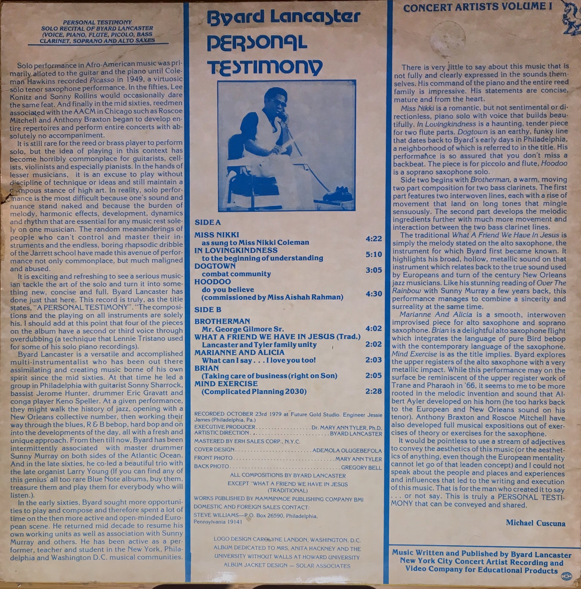 Byard Lancaster – Personal Testimony - monads records
