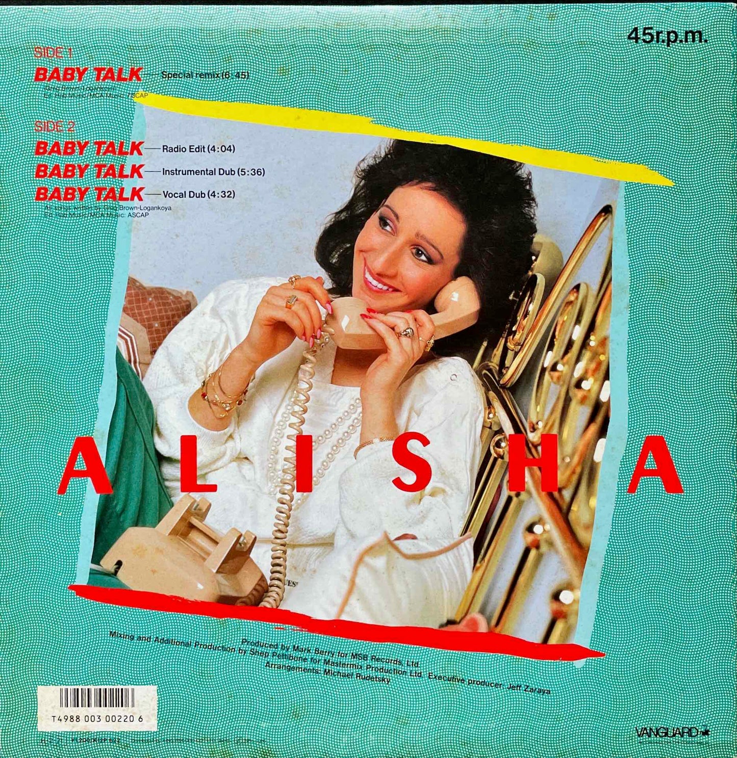 Alisha, Alisha - Baby Talk = ベイビー・トーク　12 inch single sleeve image back