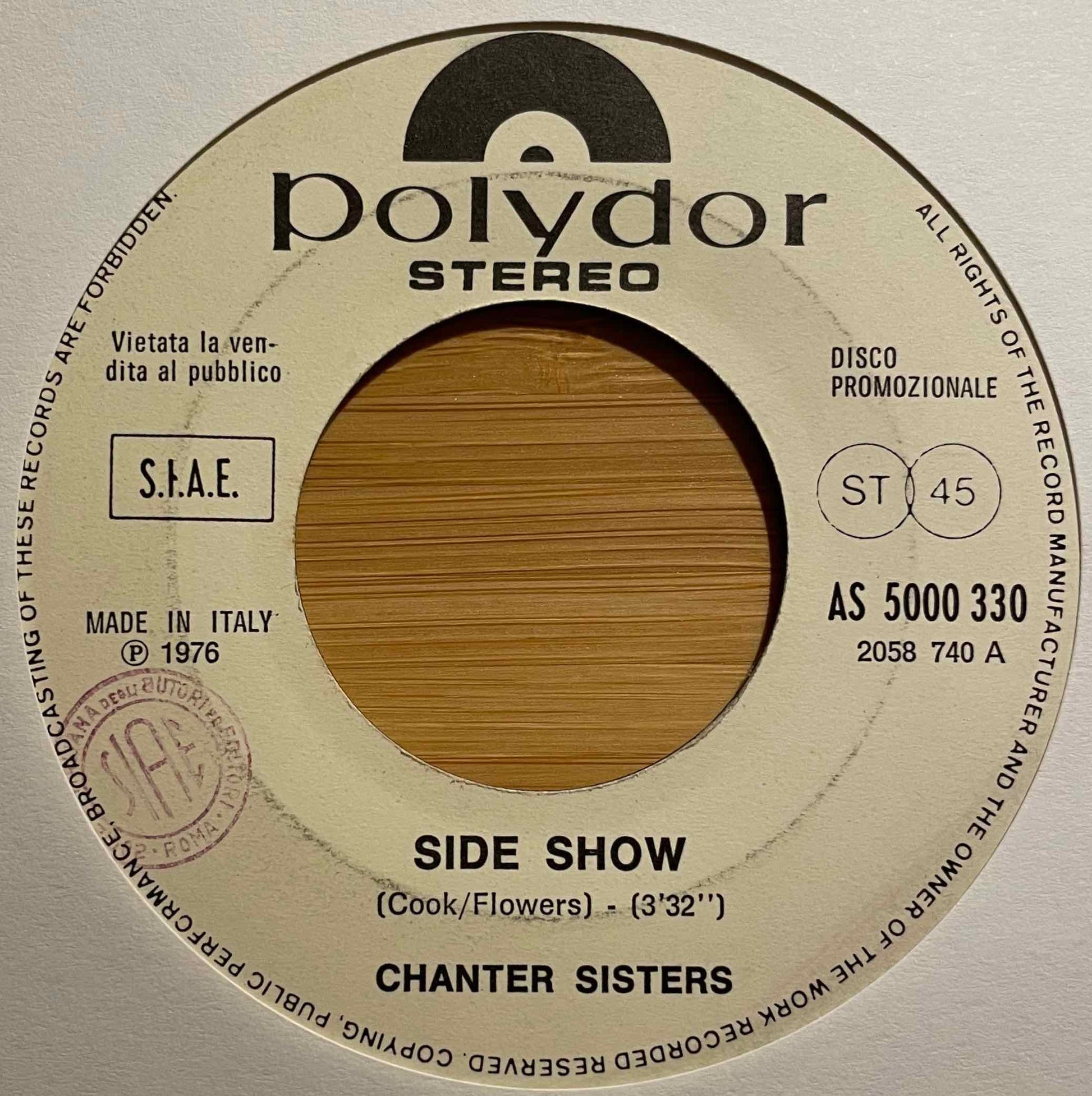 Chanter Sisters Side Show 7" single label image 