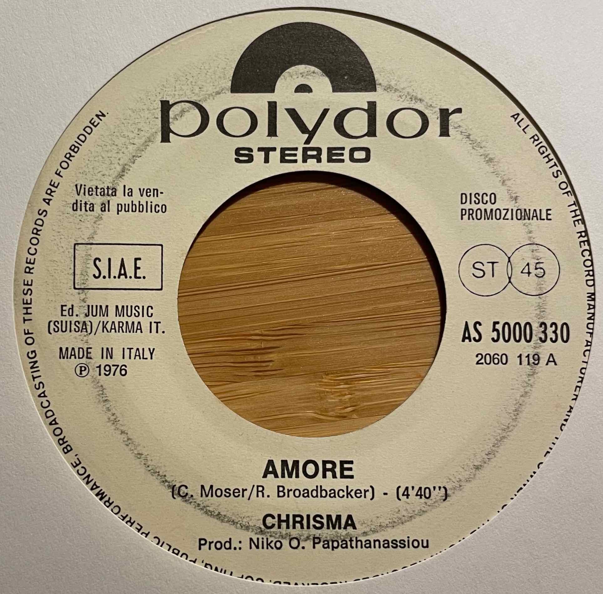 Chrisma-Amore 7" single label image front