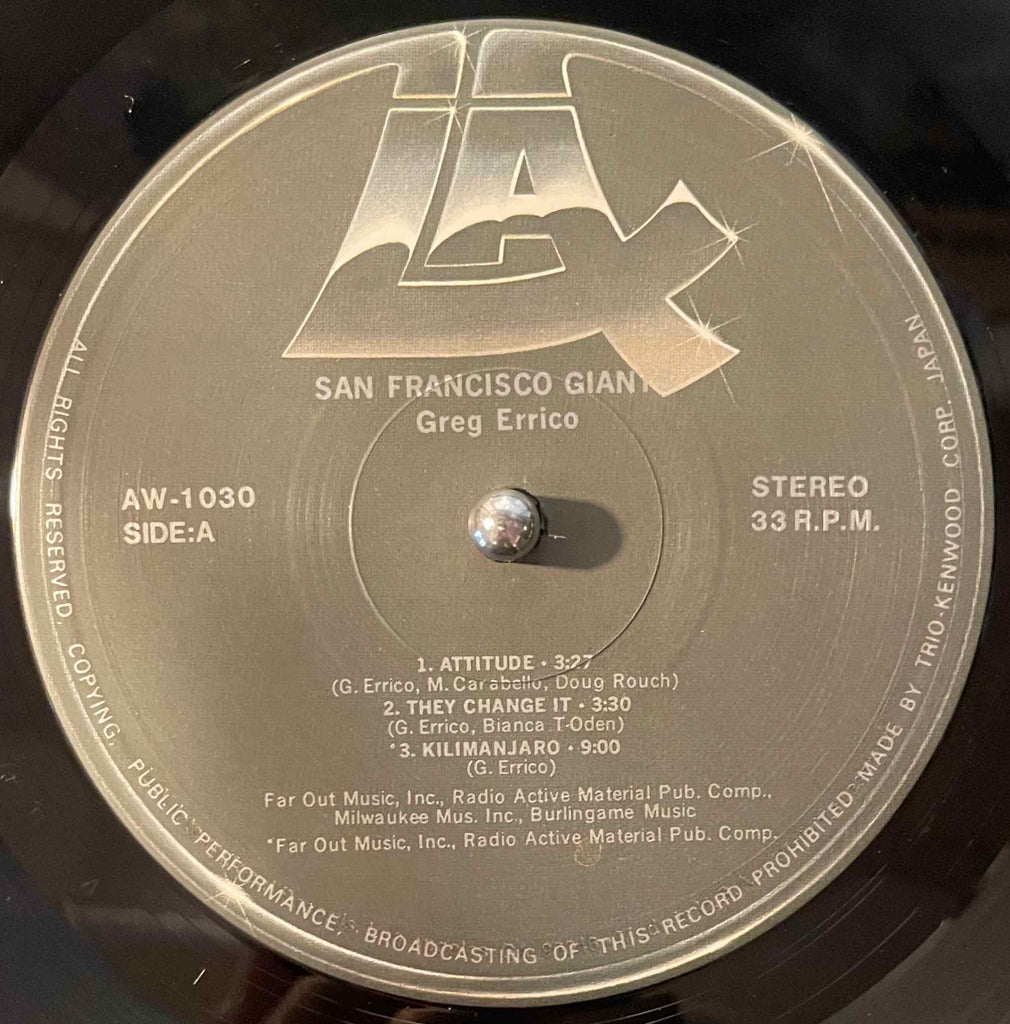 Greg Errico – San Francisco Giants LP label image front