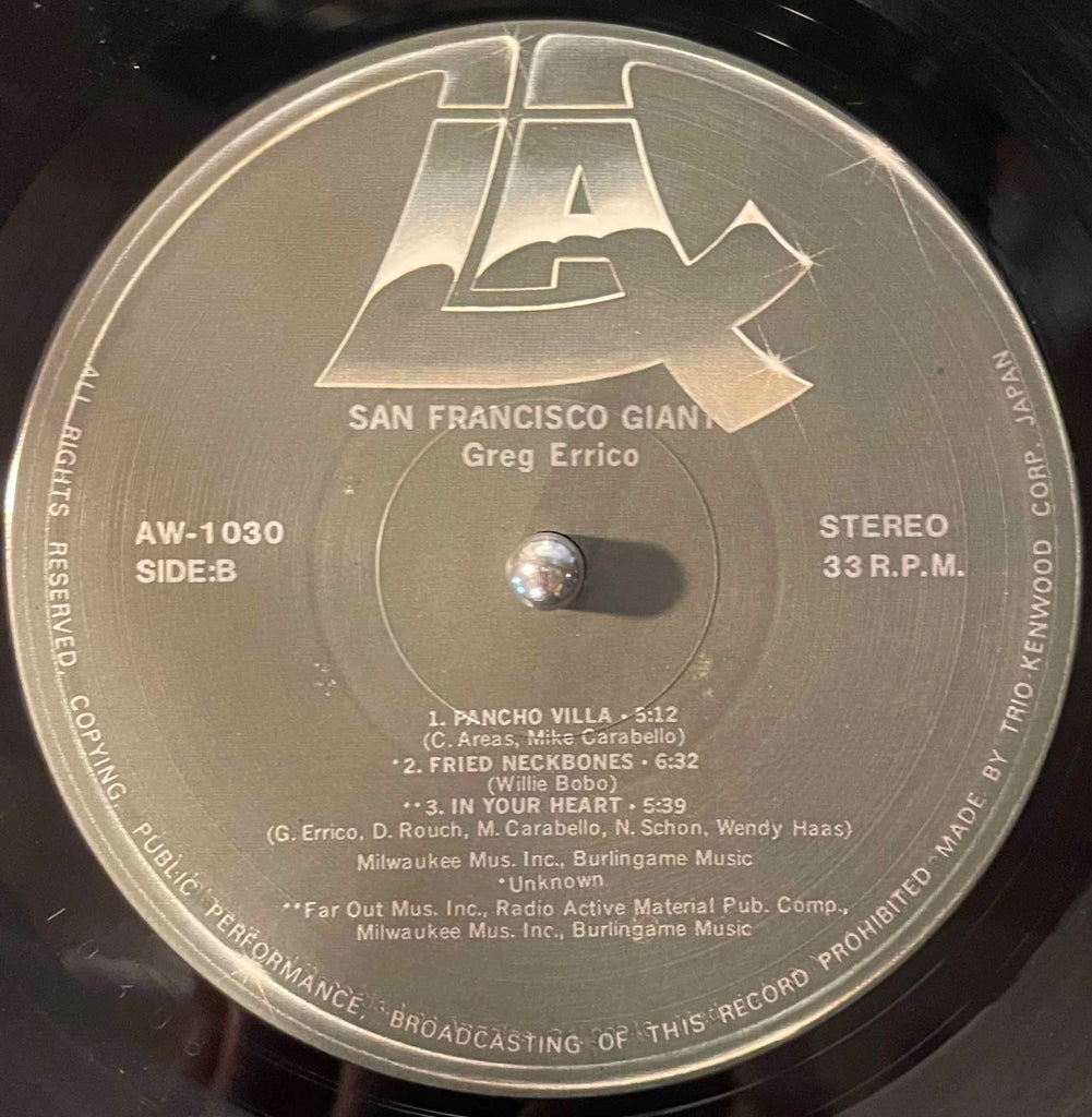 Greg Errico – San Francisco Giants LP label image back