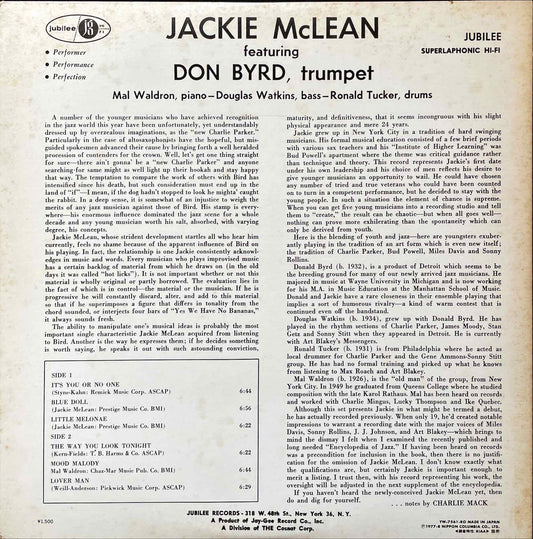 Jackie McLean Quintet - The Jackie McLean Quintet LP sleeve image back