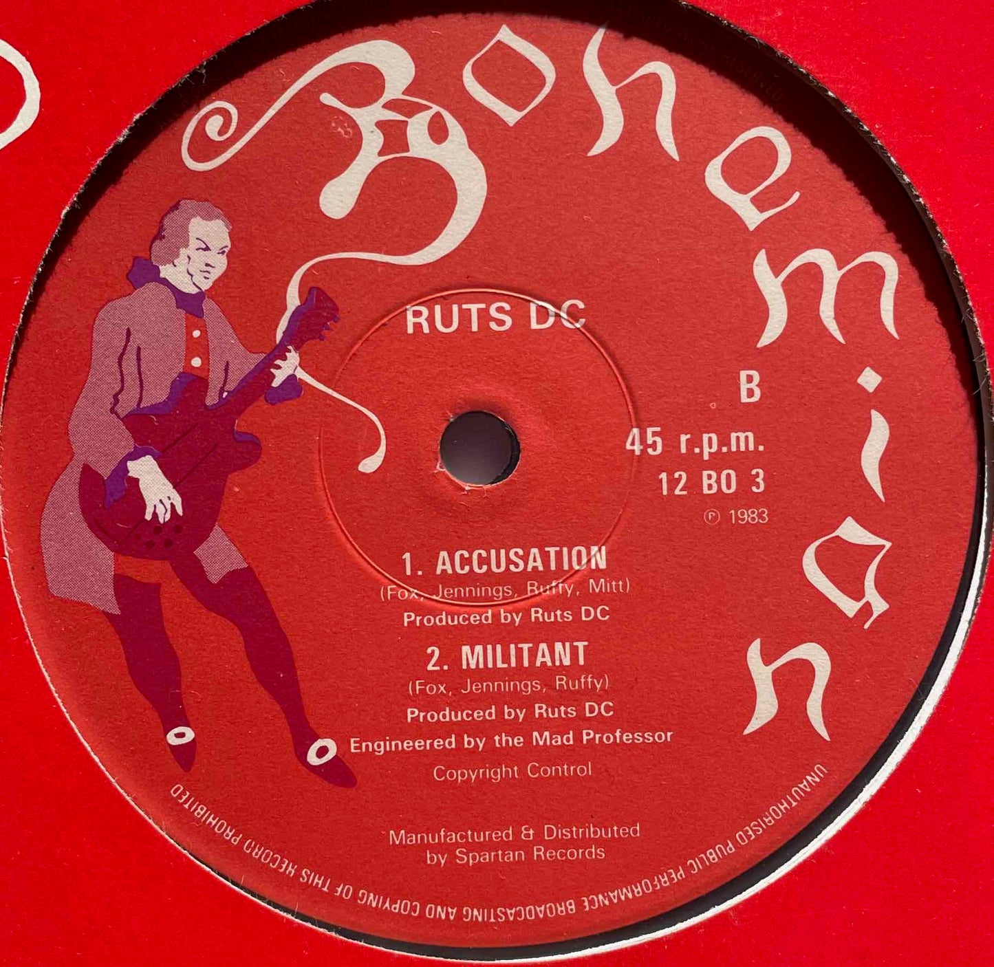 Ruts DC ‎– Weak Heart  12 inch Single label image B side