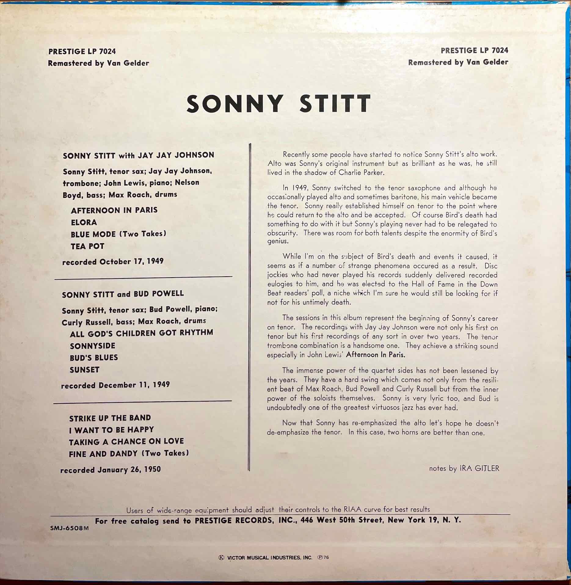 Sonny Stitt, Bud Powell, J.J. Johnson - LP 中古レコード、US再発盤
