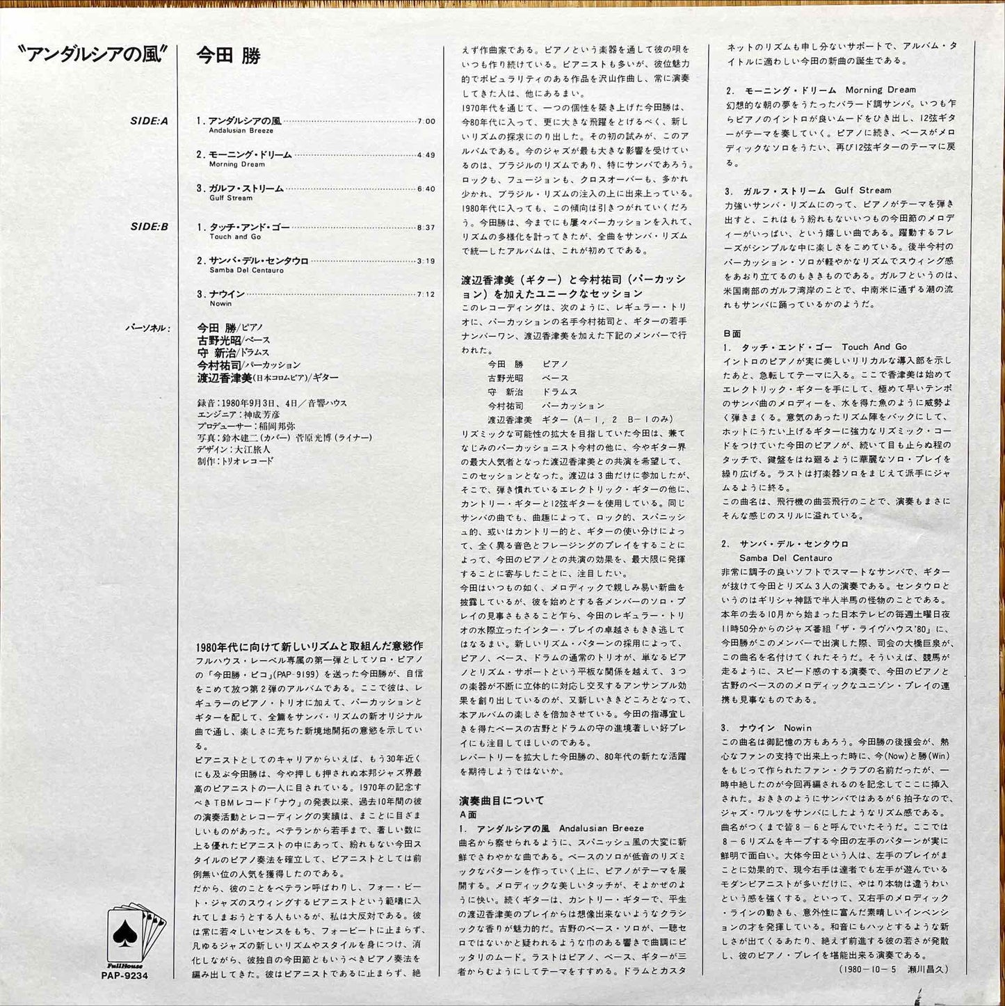 Masaru Imada – Andalusian Breeze LP Inner Sleeve Image Front