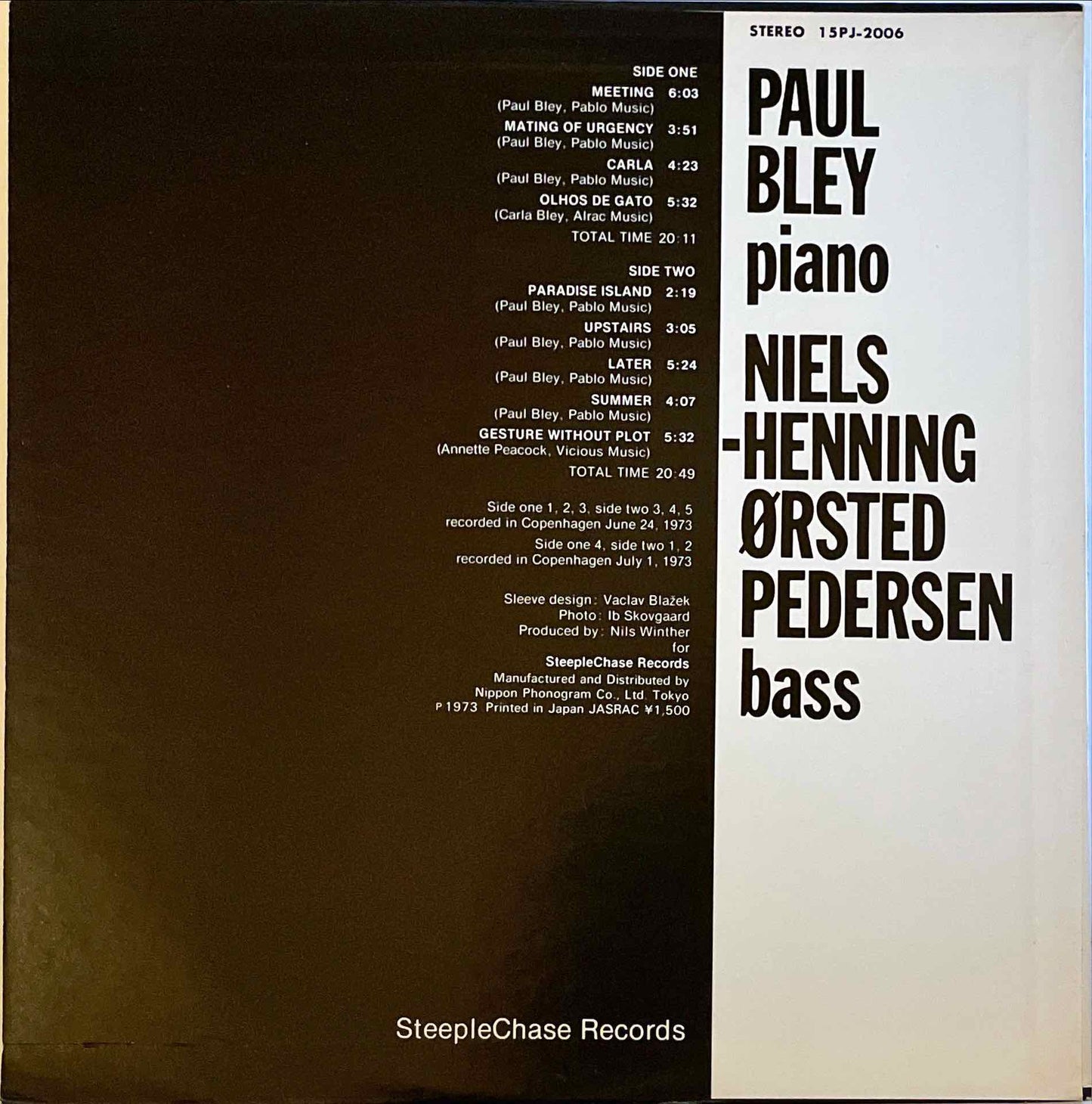 Paul Bley, NHØP – Paul Bley / NHØP LP sleeve image back