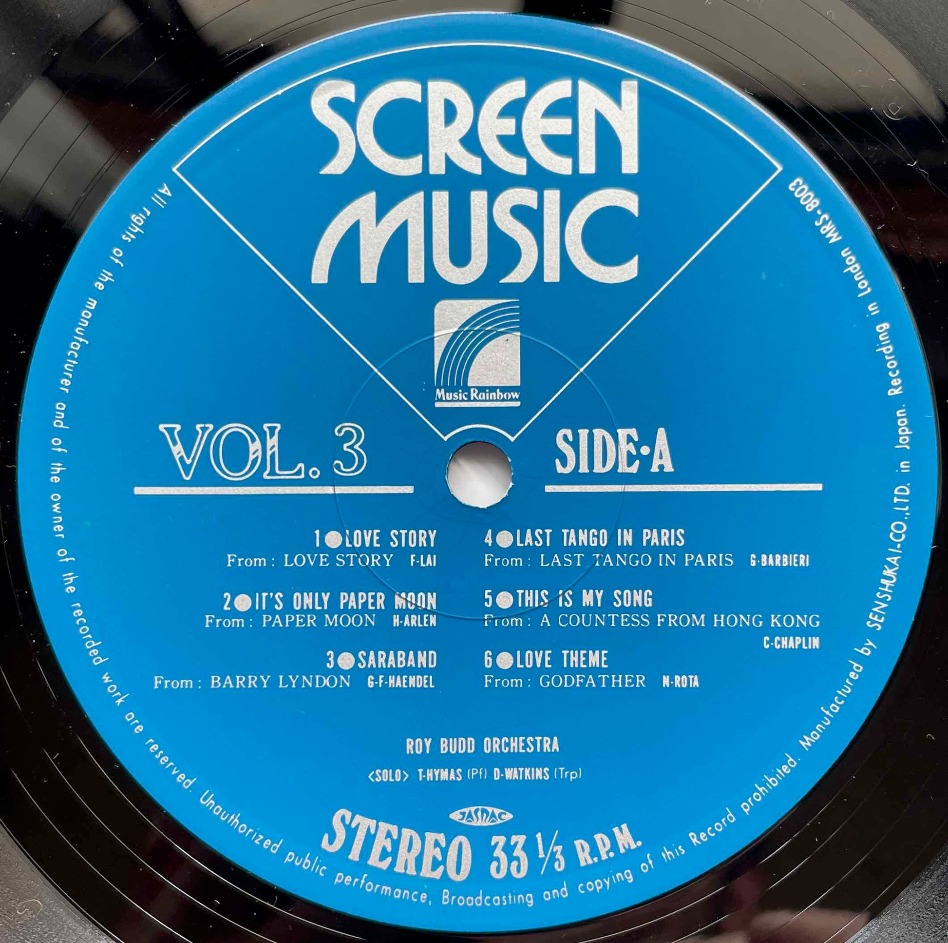 Roy Budd And His Orchestra – Screen Music Vol. 3 LP label image front