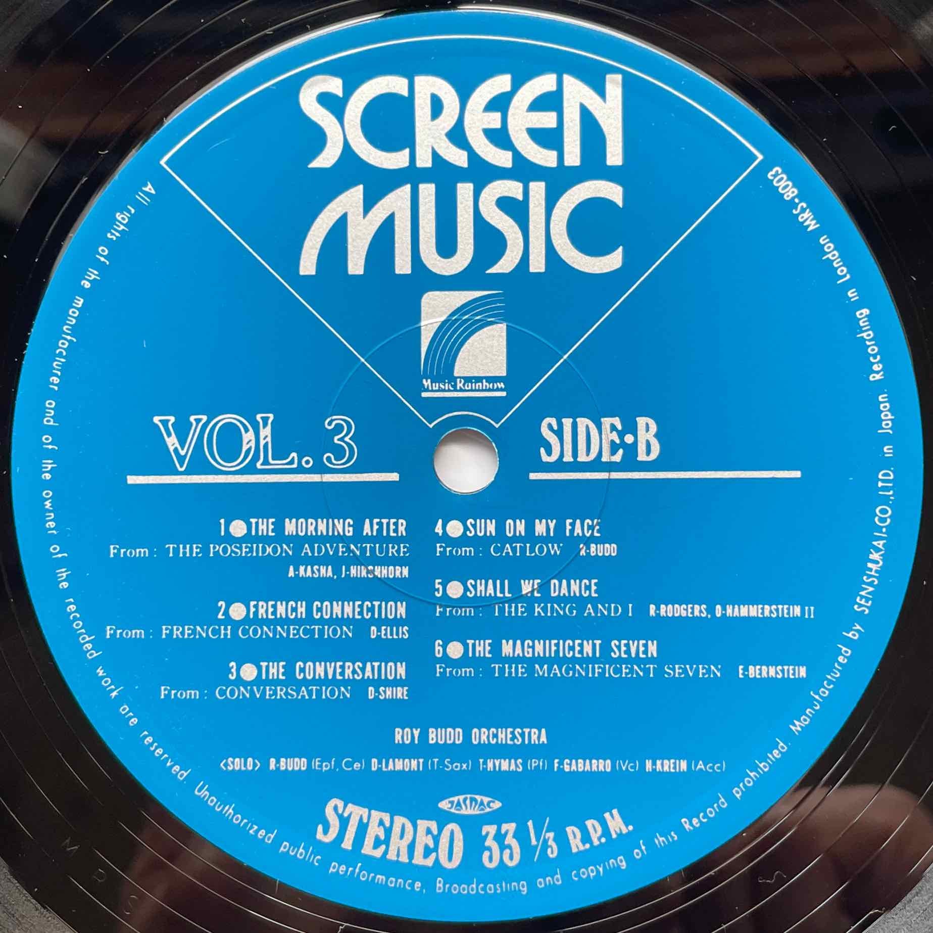 Roy Budd And His Orchestra – Screen Music Vol. 3 LP Label image back