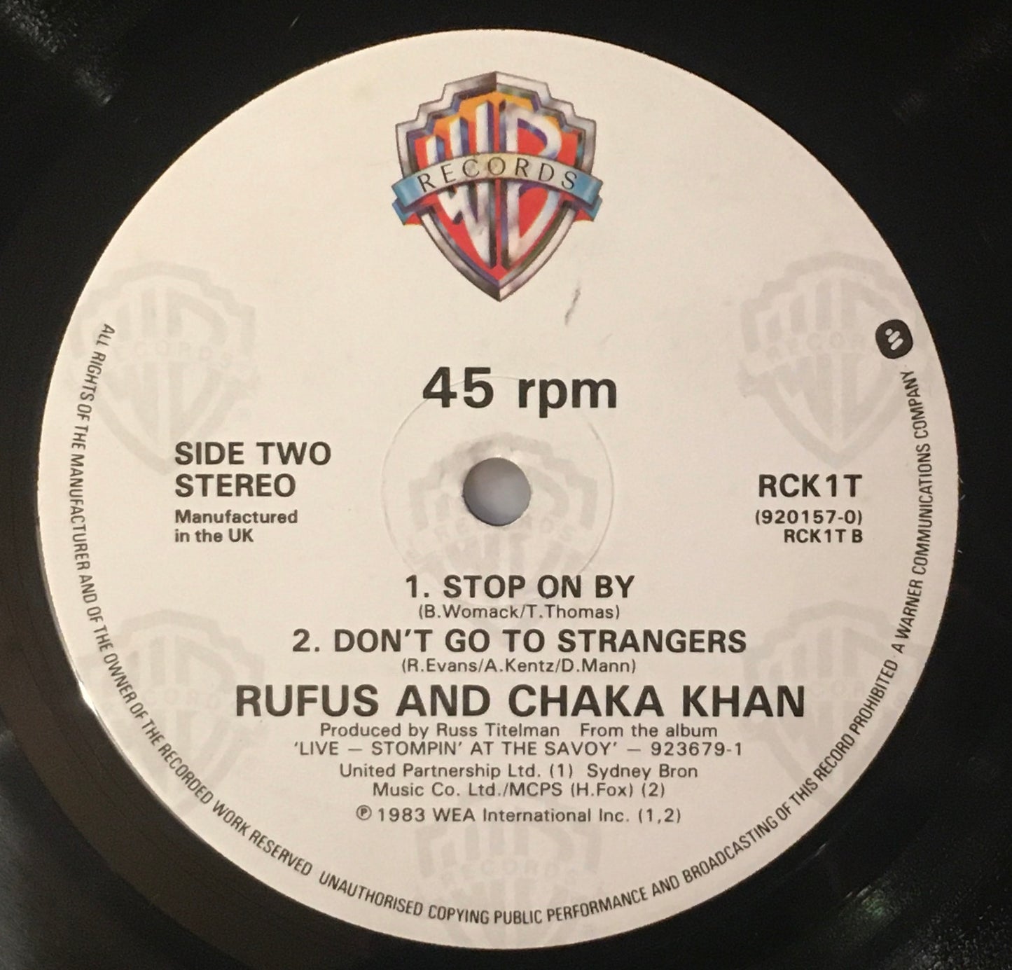 Rufus And Chaka Khan ‎– Ain't Nobody 12inch single label image SIDE TWO