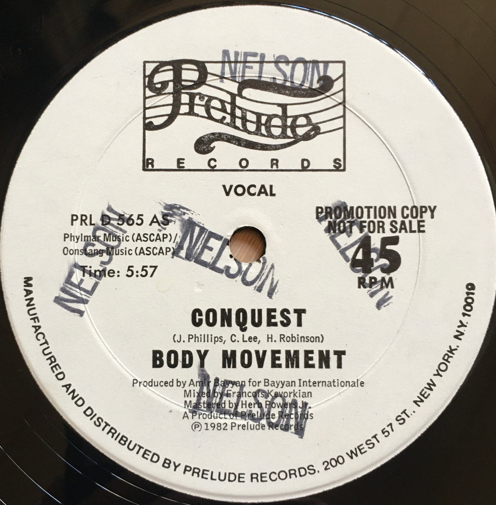Conquest ‎– Body Movement 12inch single label image vocal