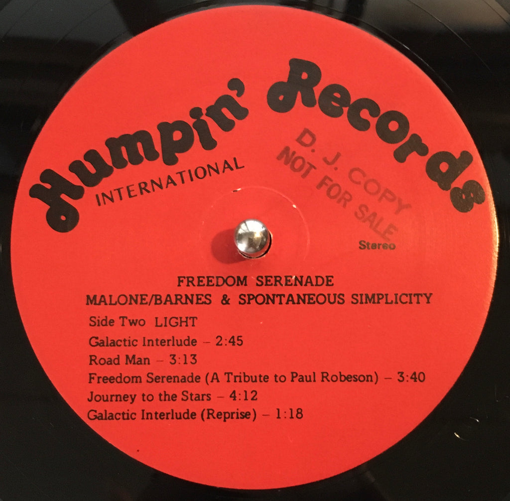 Malone & Barnes And Spontaneous Simplicity ‎– Freedom Serenade LP label image side two