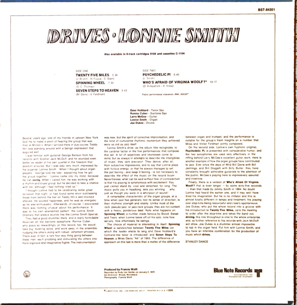 Lonnie Smith ‎– Drives LP sleeve image back