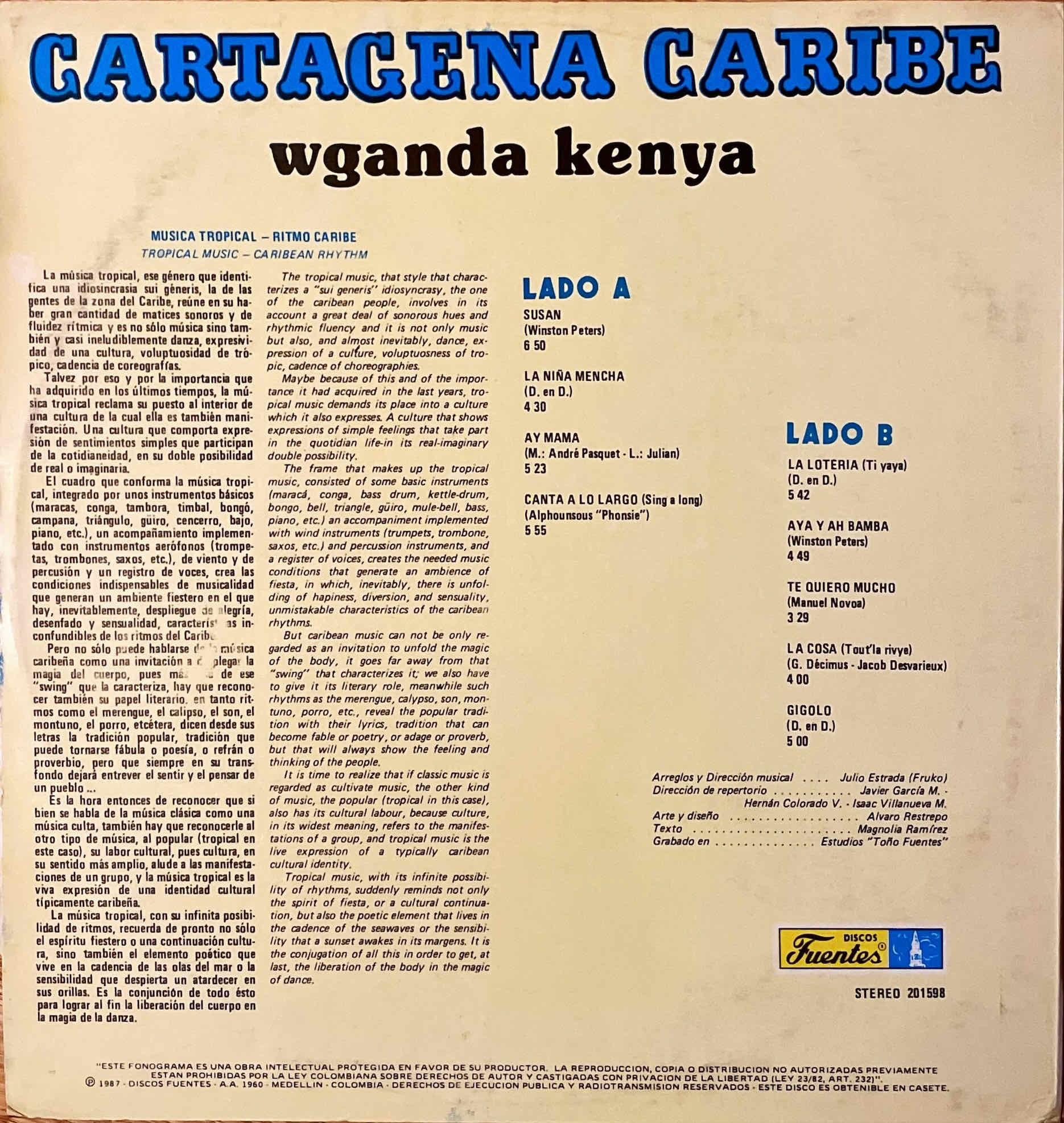 Wganda Kenya ‎– Cartagena Caribe LP sleeve image back