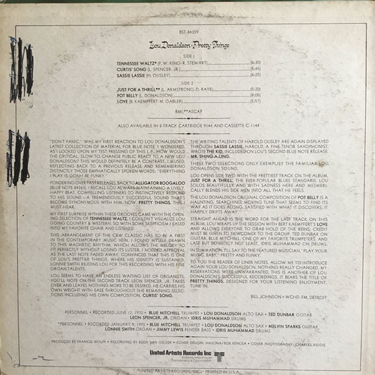 Lou Donaldson – Pretty Things LP sleeve image back