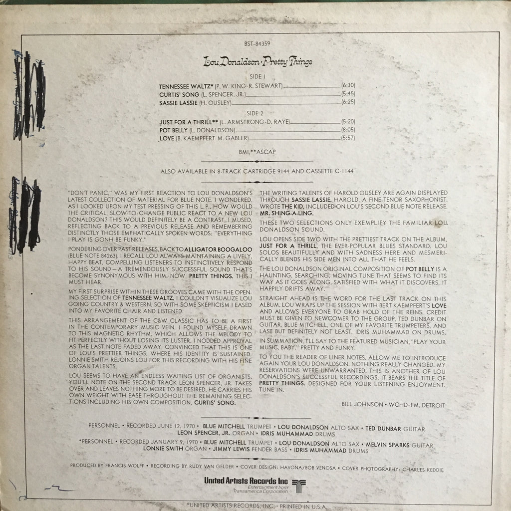 Lou Donaldson ‎– Pretty Things LP sleeve image back