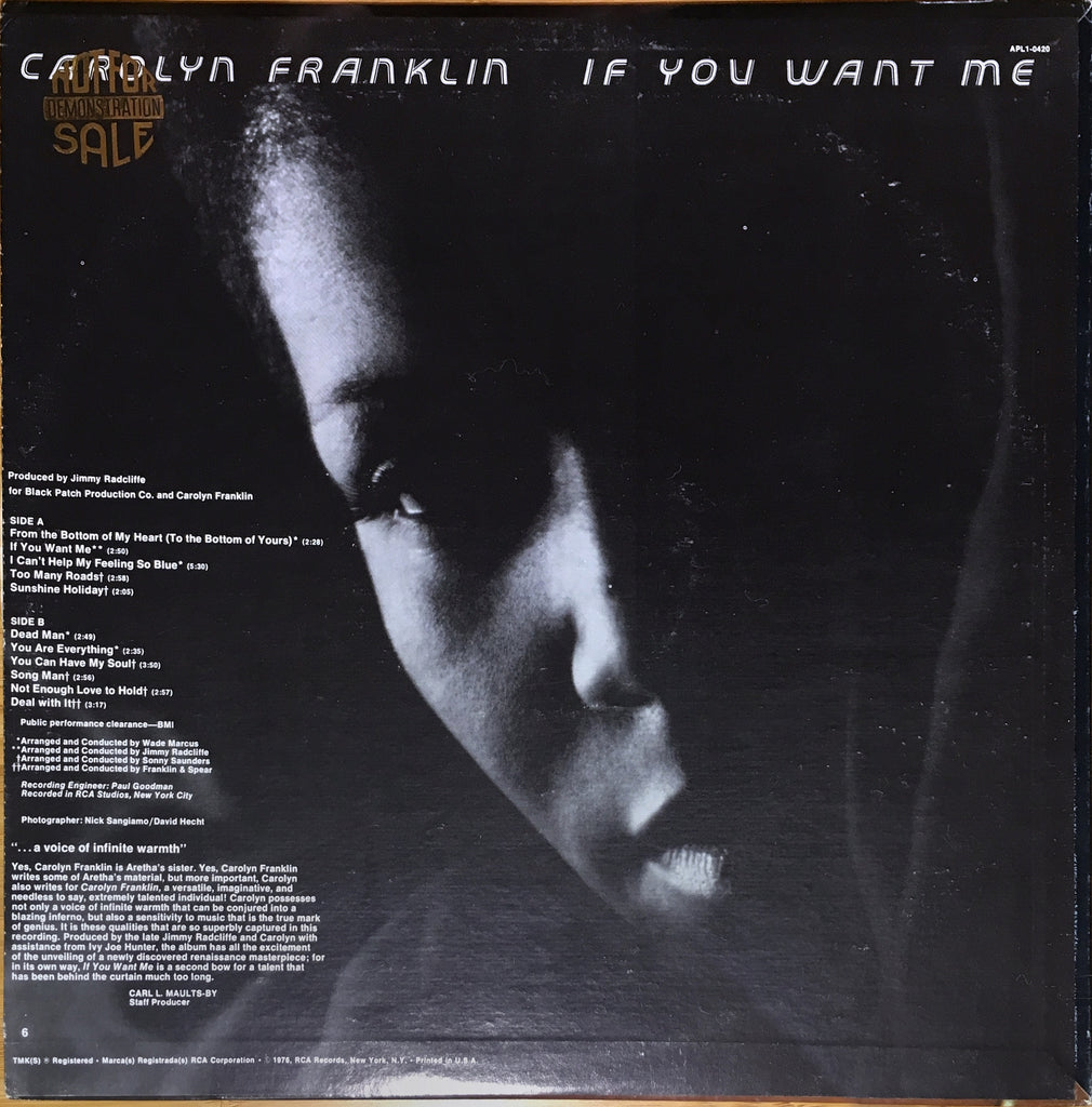 Carolyn Franklin ‎– If You Want Me - monads records