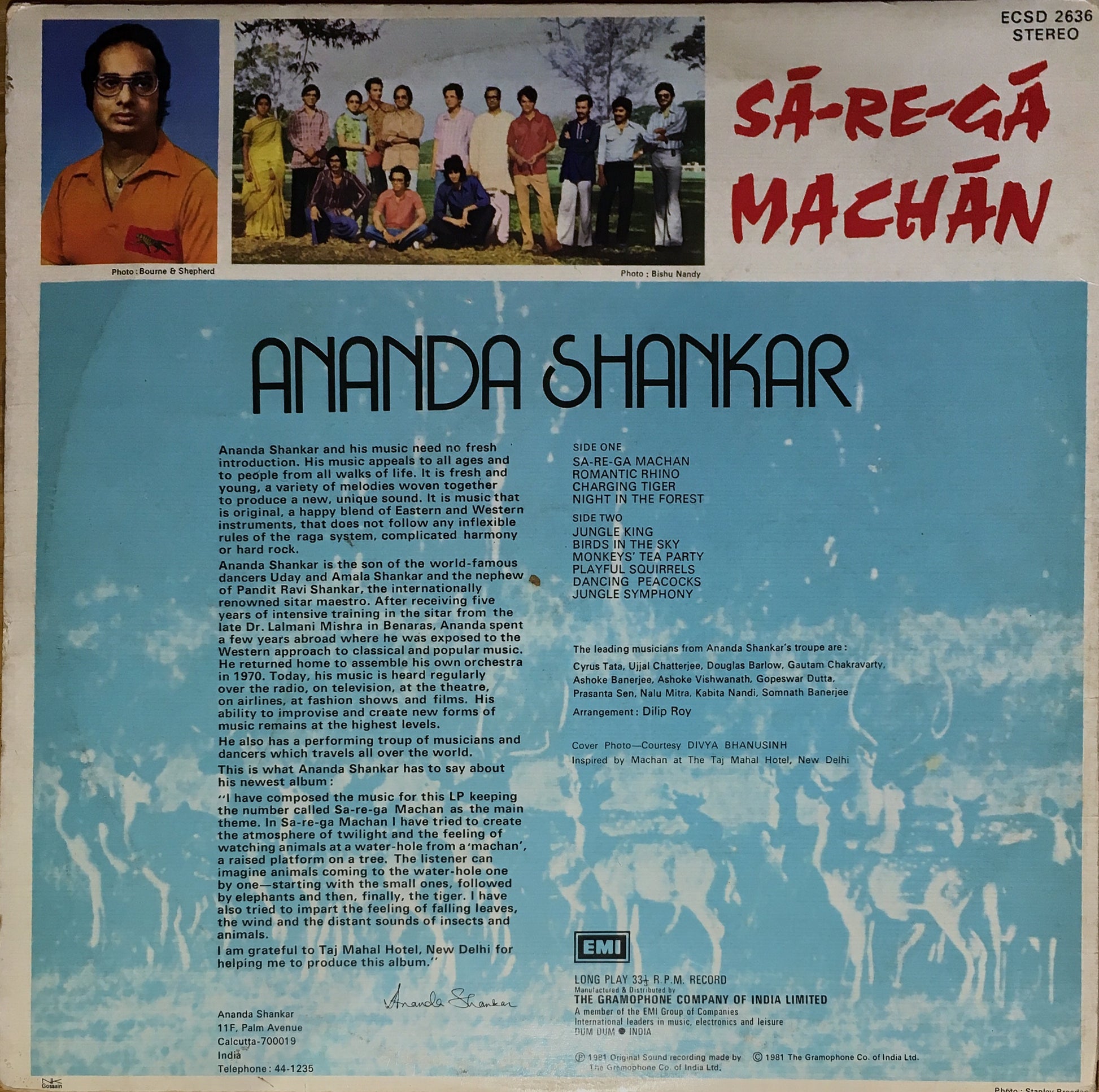Ananda Shankar ‎– Sa-Re-Ga Machan LP original sleeve image back