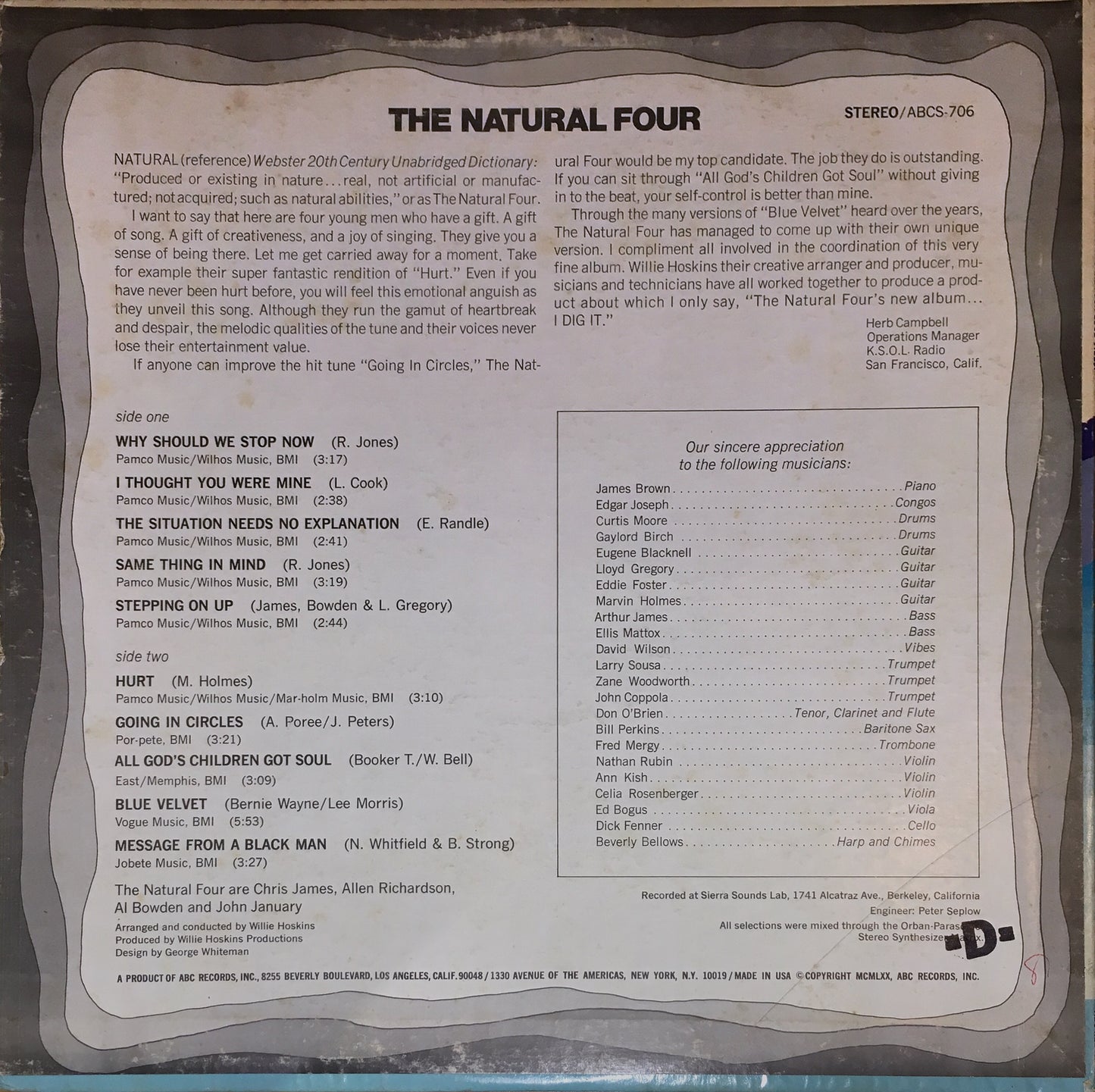 The Natural Four ‎– Good Vibes! - monads records