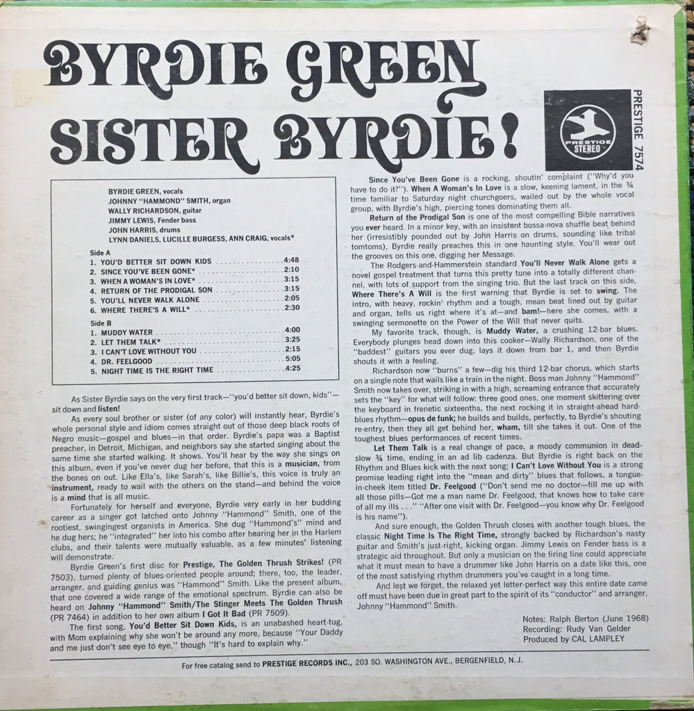 Byrdie Green ‎– Sister Byrdie! - monads records