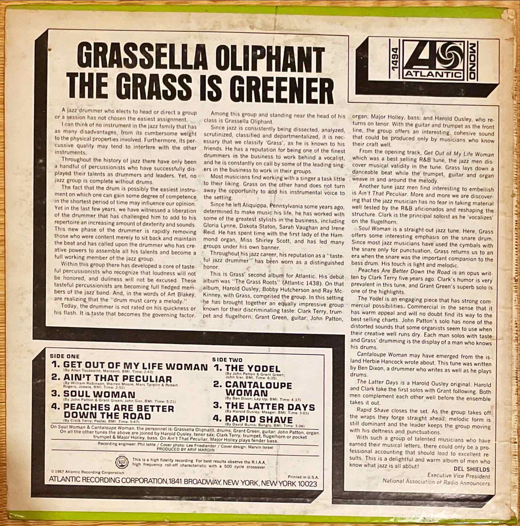 Grassella Oliphant ‎– The Grass Is Greener LP sleeve image back